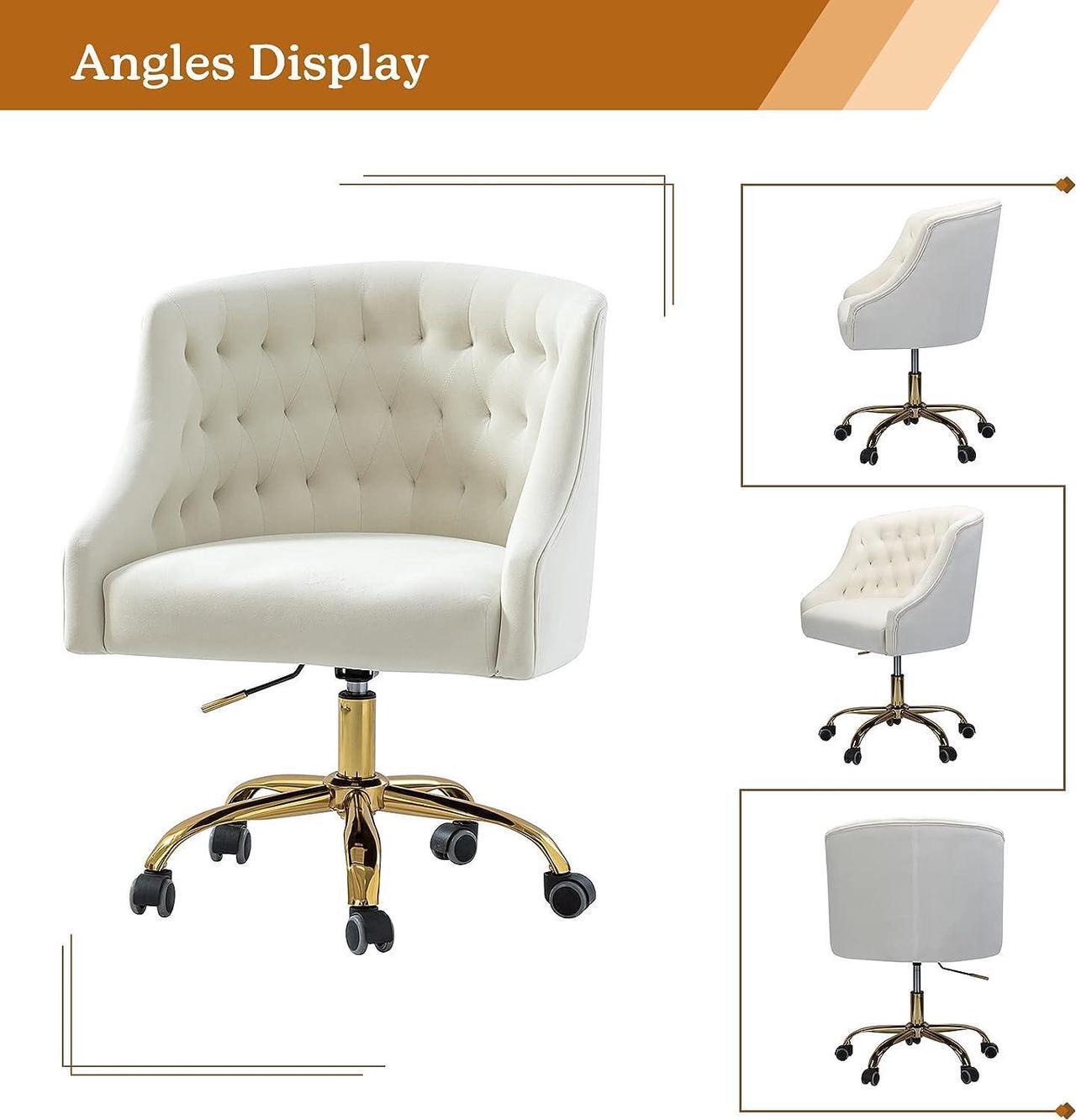 Alt view image 6 of 6 - Velvet Home Office Chair with Gold Base, Comfortable Modern Cute Desk Chair, Adjustable Swivel Task Chair for Living Room Bedroom Vanity Study, Ivory, Welcome to consult