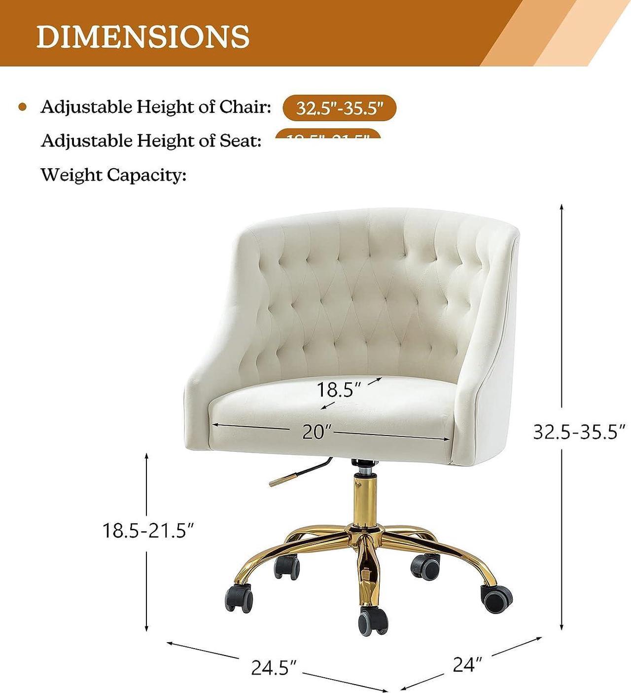 Alt view image 2 of 6 - Velvet Home Office Chair with Gold Base, Comfortable Modern Cute Desk Chair, Adjustable Swivel Task Chair for Living Room Bedroom Vanity Study, Ivory, Welcome to consult