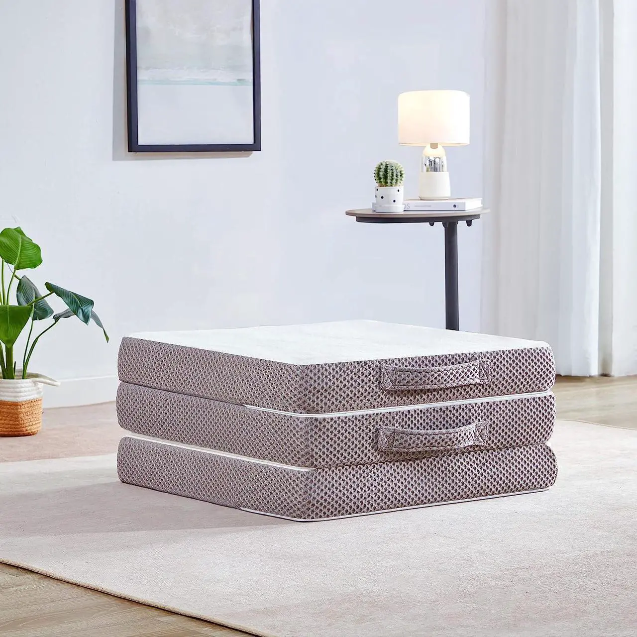 Alt view image 4 of 7 - Kingfun Folding Mattress, 3 inch Tri-fold Memory Foam Mattress Topper with Washable Cover,Folding Mattress CertiPUR-US Certified, Play Mat, Foldable Bed, Guest beds, Camp Portable BedSingle
