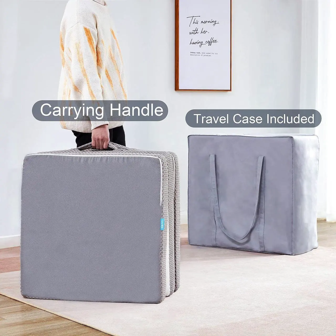 Alt view image 3 of 7 - Kingfun Folding Mattress, 3 inch Tri-fold Memory Foam Mattress Topper with Washable Cover,Folding Mattress CertiPUR-US Certified, Play Mat, Foldable Bed, Guest beds, Camp Portable BedSingle