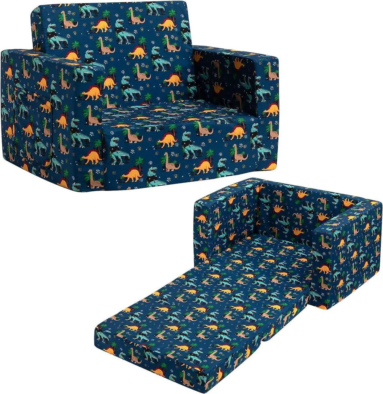 Main image of ALIMORDEN 2-in-1 Flip Out Comfy Toddler Couch, Lovely Kids Chair Convertible Sofa to Lounger for Story/Nap Time, Cool Dinosaurs