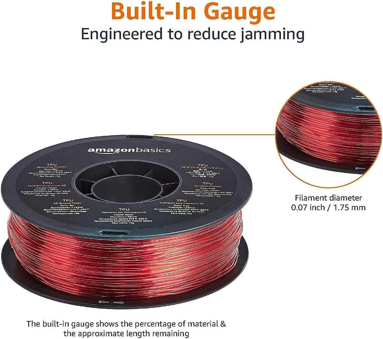 Alt view image 4 of 7 - Basics TPU 3D Printer Filament, 1.75mm, Red, 1 kg Spool (2.2 lbs), Welcome to consult