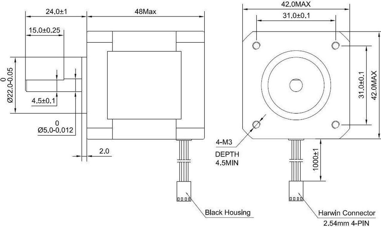 Alt view image 4 of 5 - STEPPERONLINE 3PCS Nema 17 Stepper Motor 84oz.in 2A 48mm 4-Wire 1m Cable for DIY CNC 3D Printer CNC Robot