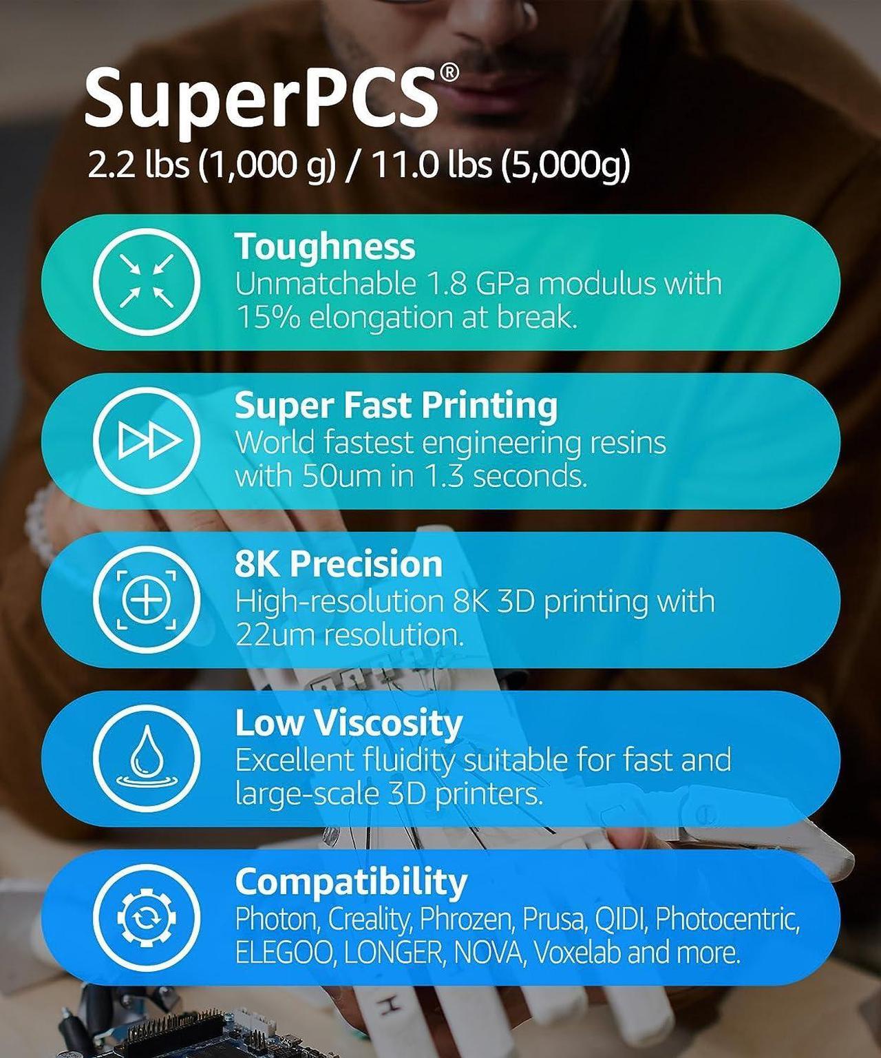 Alt view image 2 of 7 - SuperPCS 3D Printer Resin, Toughest and Fastest, 50um 1.8GPa Print in 1.5 sec, Made in Korea by 3DMaterials (1000g, Black)