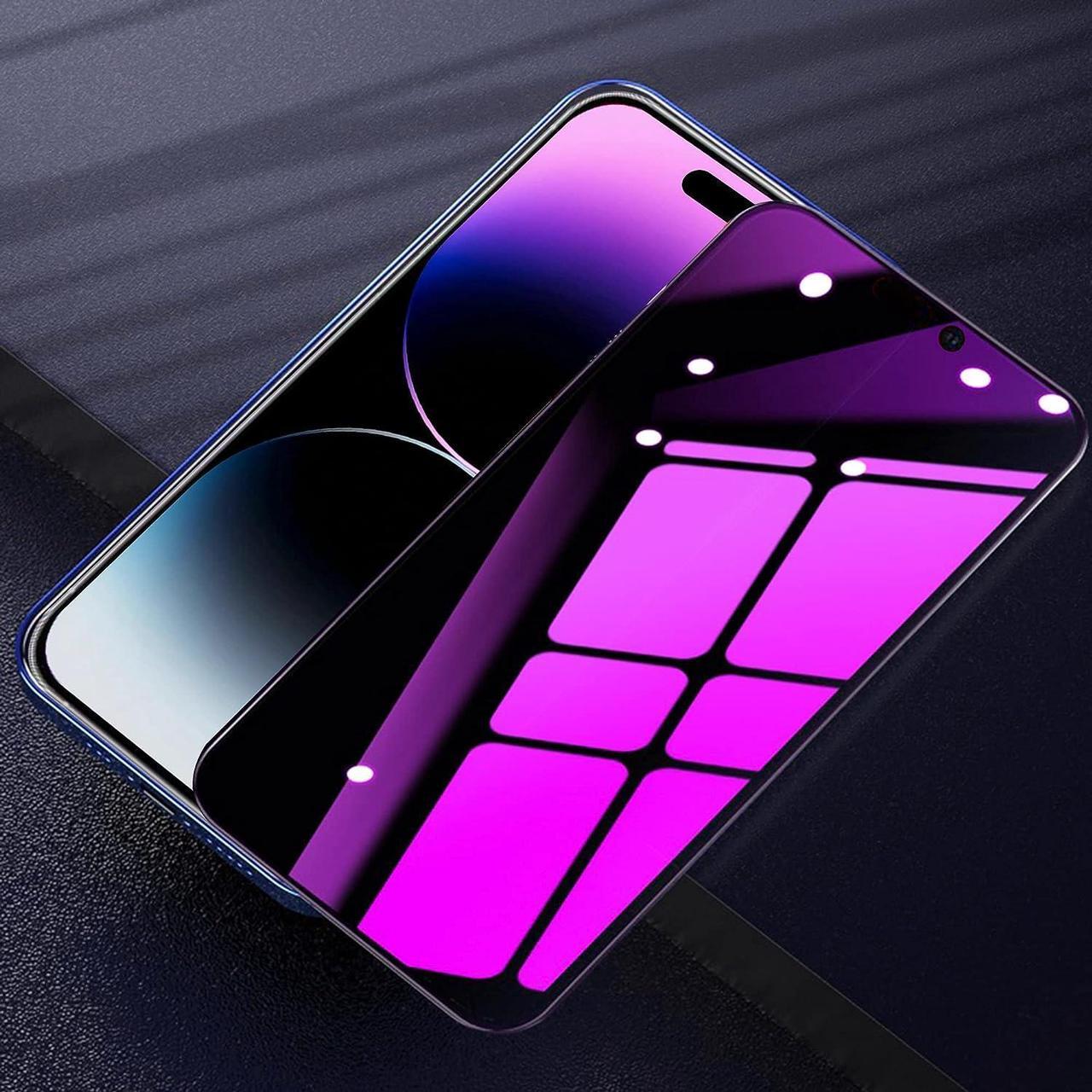 Alt view image 6 of 7 - Westillux Compatible with iPhone 14 Pro Max Privacy Screen Protector Private Tempered Glass mirror Anti Bluelight colorful Film Anti-Scratch Anti-Spy Bubble free HD clear 6.7 inch 2 pack (Purple)