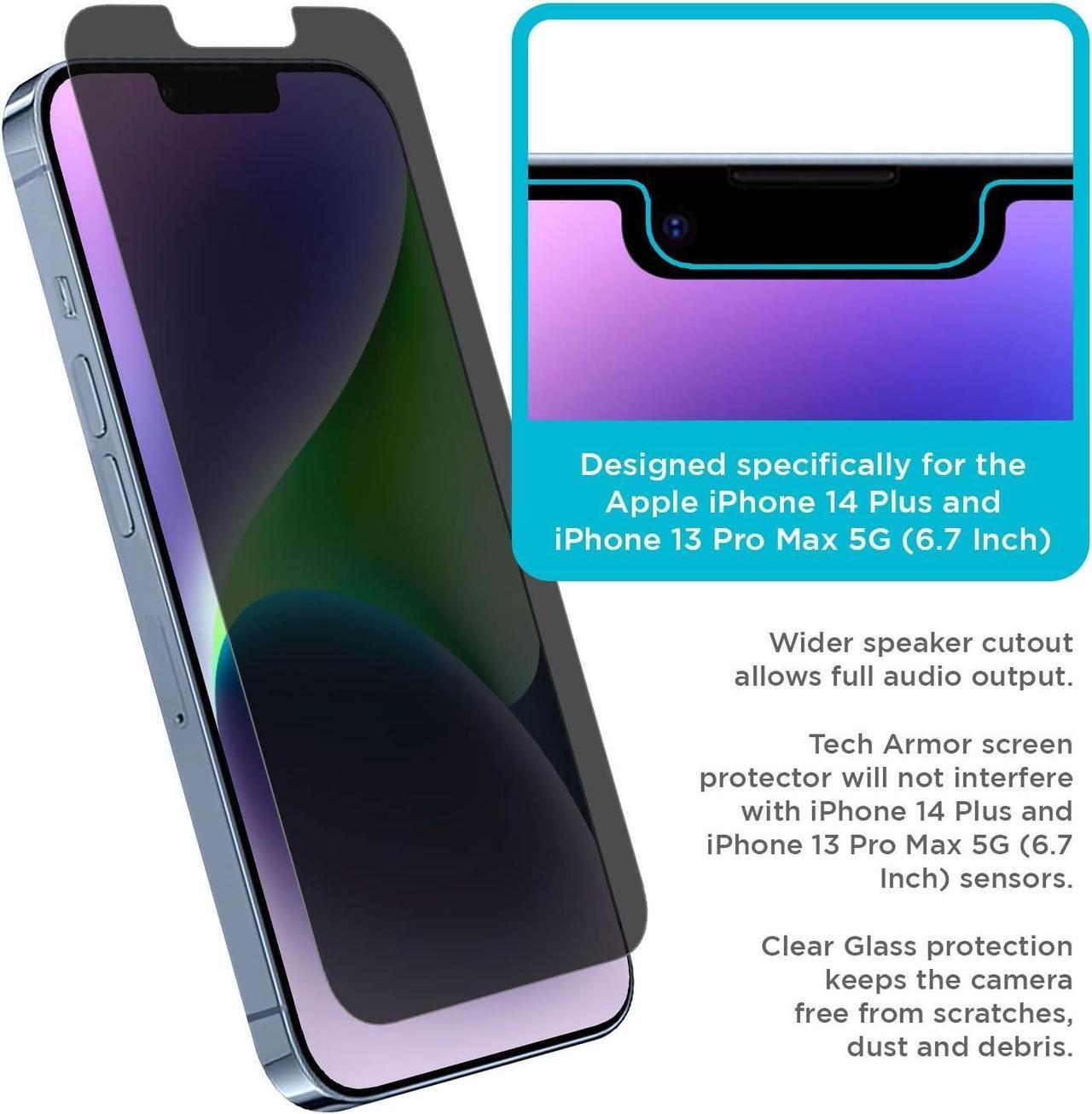 Alt view image 6 of 6 - Tech Armor [1 Pack Privacy Screen Protector for iPhone 14 Plus and iPhone 13 Pro Max Anti-Spy Case Friendly Easy Installation Ballistic Tempered Glass Bubble Free 3D Touch Support [6.7 inch]