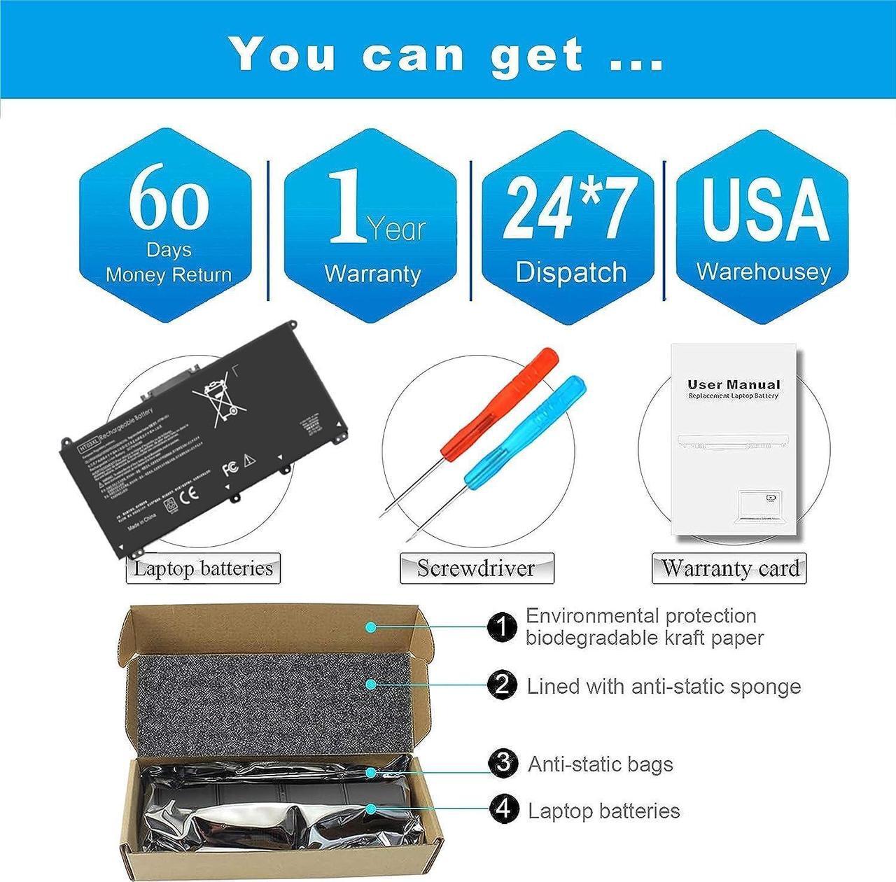 Alt view image 5 of 6 - L11119-855 HT03XL Battery for HP Pavilion 15-CS 15-DA 15-DB 15-DW 17-CA 14-CE 14-CF 14-DF 15-DA0012DX 15-DA0014DX L11421-542 L11421-2C2 HT03041XL HTO3XL Laptop Replacement HSTNN-UB7J HSTNN-LB8M