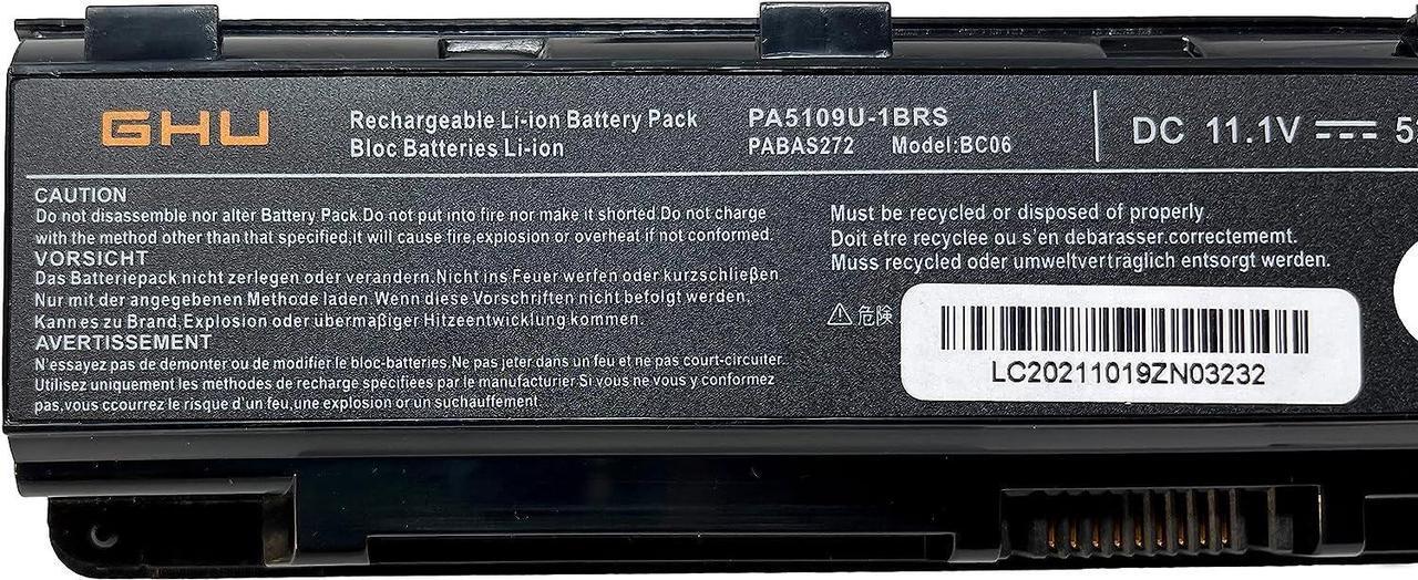 Alt view image 4 of 7 - GHU New Replacement Laptop Battery 58 WH PA5109U-1BRS Compatible with Toshiba Satellite PABAS271 PABAS272 PABAS273 C855 C855D L855 L875 P855 P875 S855 S875 PA5110U-1BRS PA5108U-1BRS C55-A