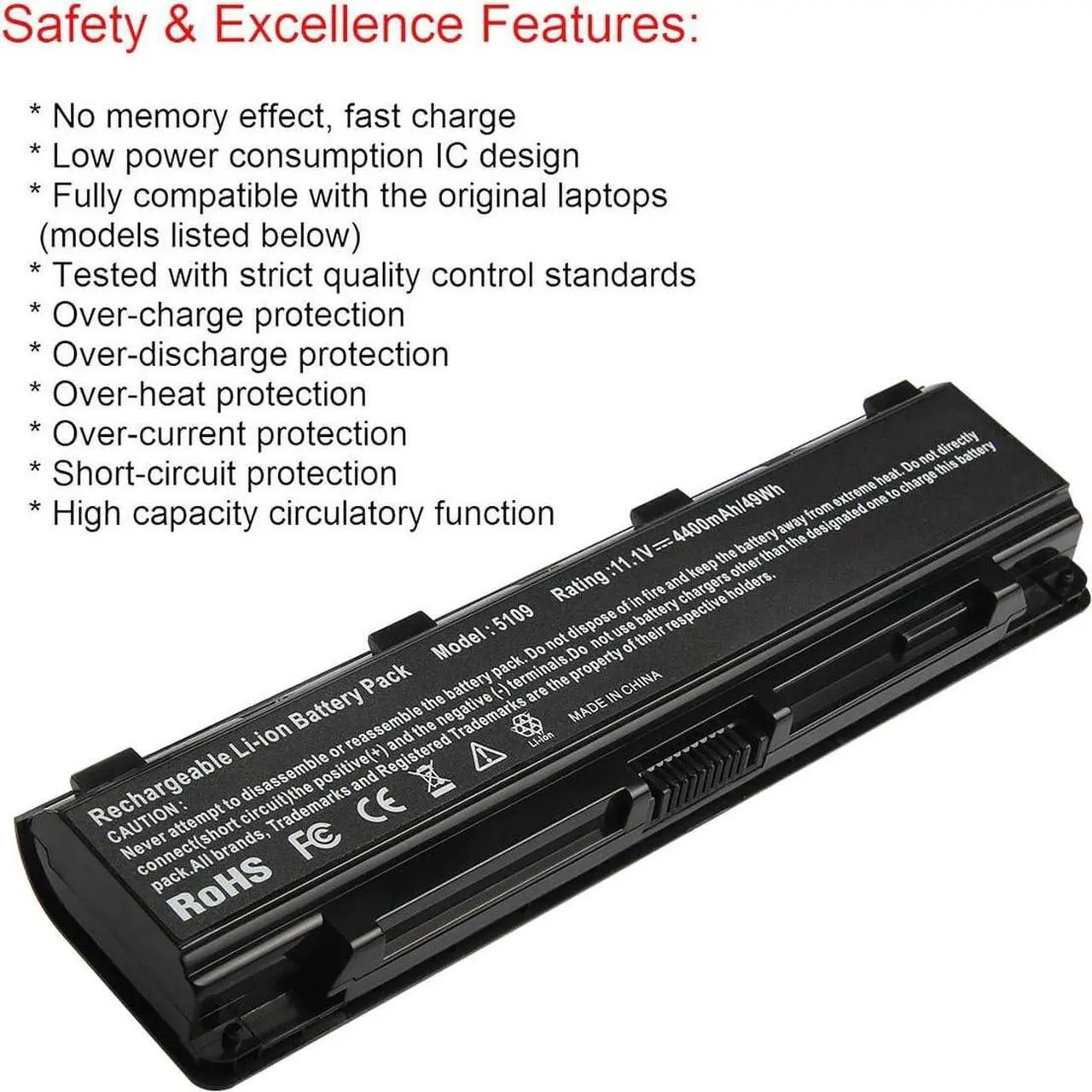 Alt view image 3 of 5 - Futurebatt 49Wh PA5109U-1BRS Battery for Toshiba Satellite C40 C45 C50D C50T C55 C55T C55DT C805 C855 C855D L855 L875 P855 P875 S855 S875 S75 PA5108U-1BRS PA5110U-1BRS PABAS271 PABAS272 PABAS273
