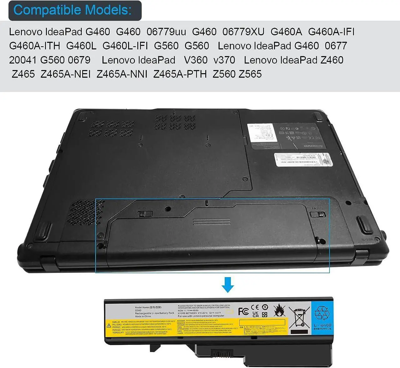 Alt view image 6 of 7 - Futurebatt Laptop Battery for Lenovo G460 G465 G470 G475 G560 G565 G570 B470 B570 IdeaPad V360 V370 V470 V570 Z370 Z460 Z465 Z470 Z475 Z560 Z570 Z575 L09S6Y02 L08S6Y21 L09C6Y02 L09L6Y02 L09M6Y02