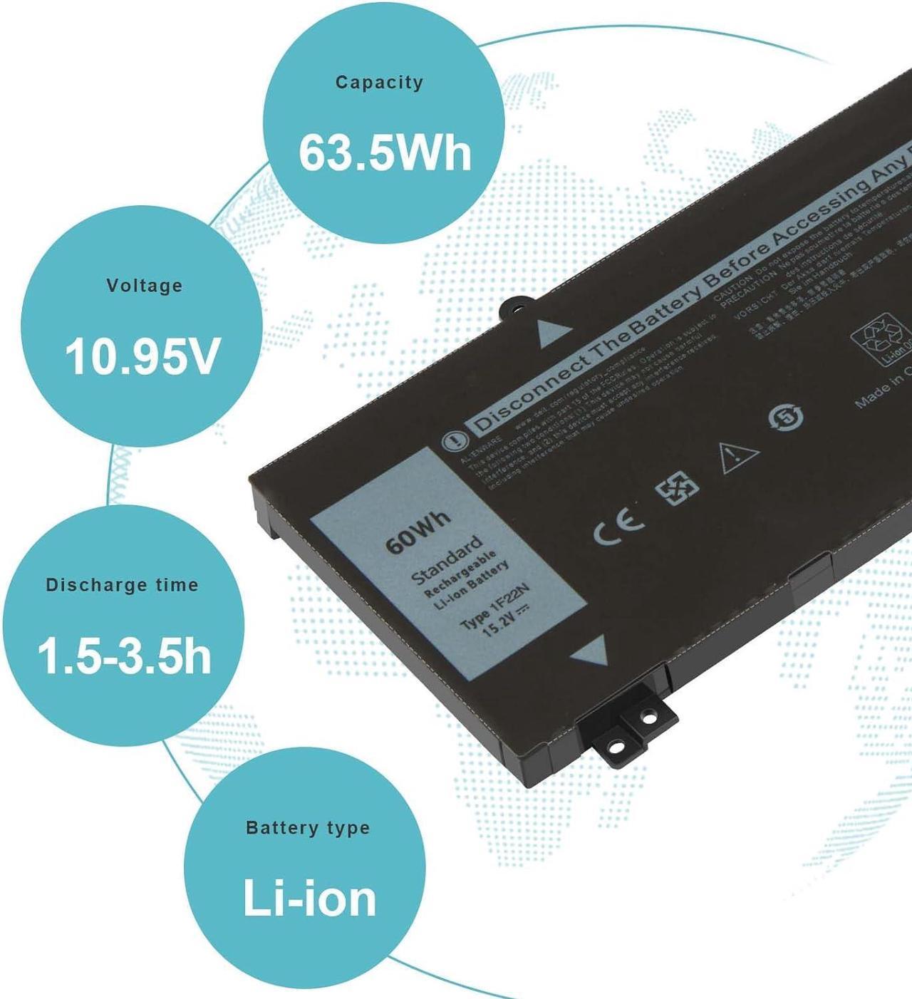Alt view image 4 of 6 - 1F22N 15.2V 60Wh New Laptop Battery Replacement for Dell Alienware M15 M17 R1 G7 7590 7790 G5 5590-D2783W D2743B D2865B D2863W D2842W D2843W Series 0HYWXJ HYWXJ 0JJPFK JJPFK