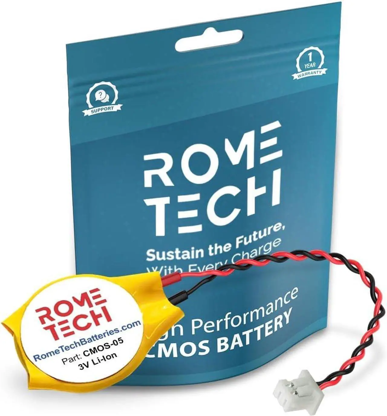 Main image of Rome Tech RTC CMOS Battery for Lenovo ThinkPad P51, P52, P70, Yoga 15 Laptop Backup BIOS CR2032 with 2 Pin Wire Cable (10-Pack)