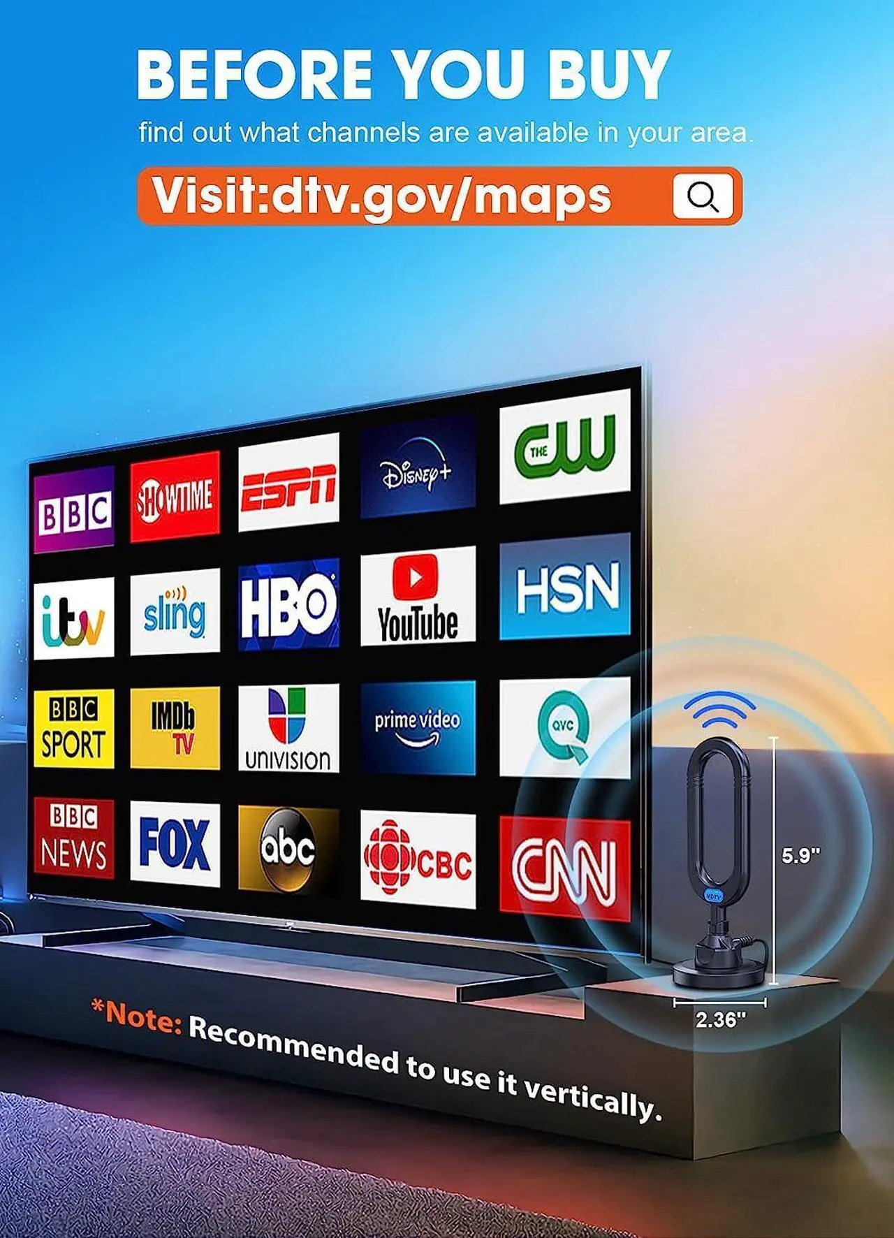 Alt view image 2 of 7 - WUMINGLU TV Antenna for Smart TV Indoor 2025 4K Digital HDTV Up to 380 Miles Long Range Local Channels Indoor Outdoor