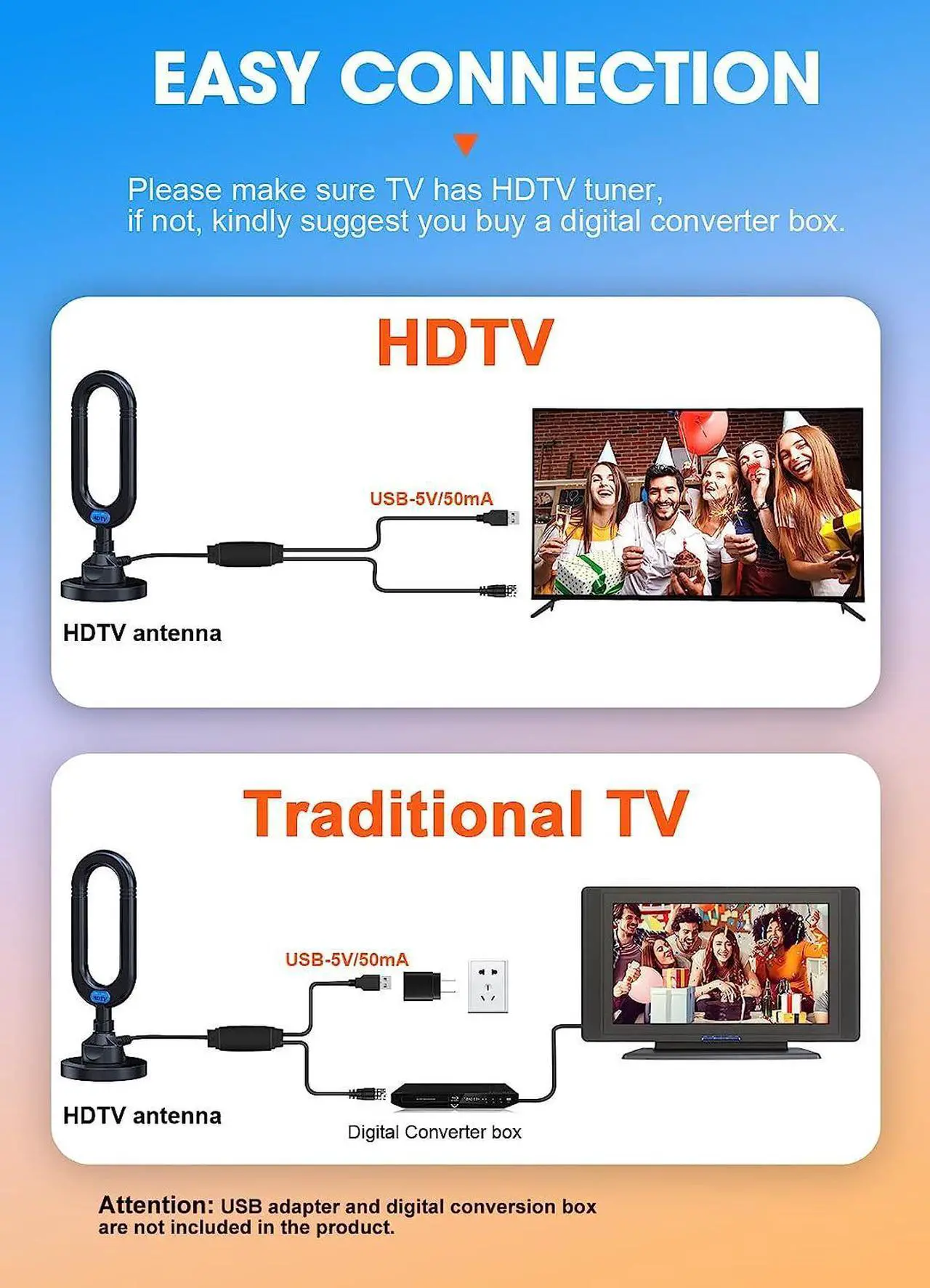 Alt view image 6 of 7 - WUMINGLU TV Antenna for Smart TV Indoor 2025 4K Digital HDTV Up to 380 Miles Long Range Local Channels Indoor Outdoor