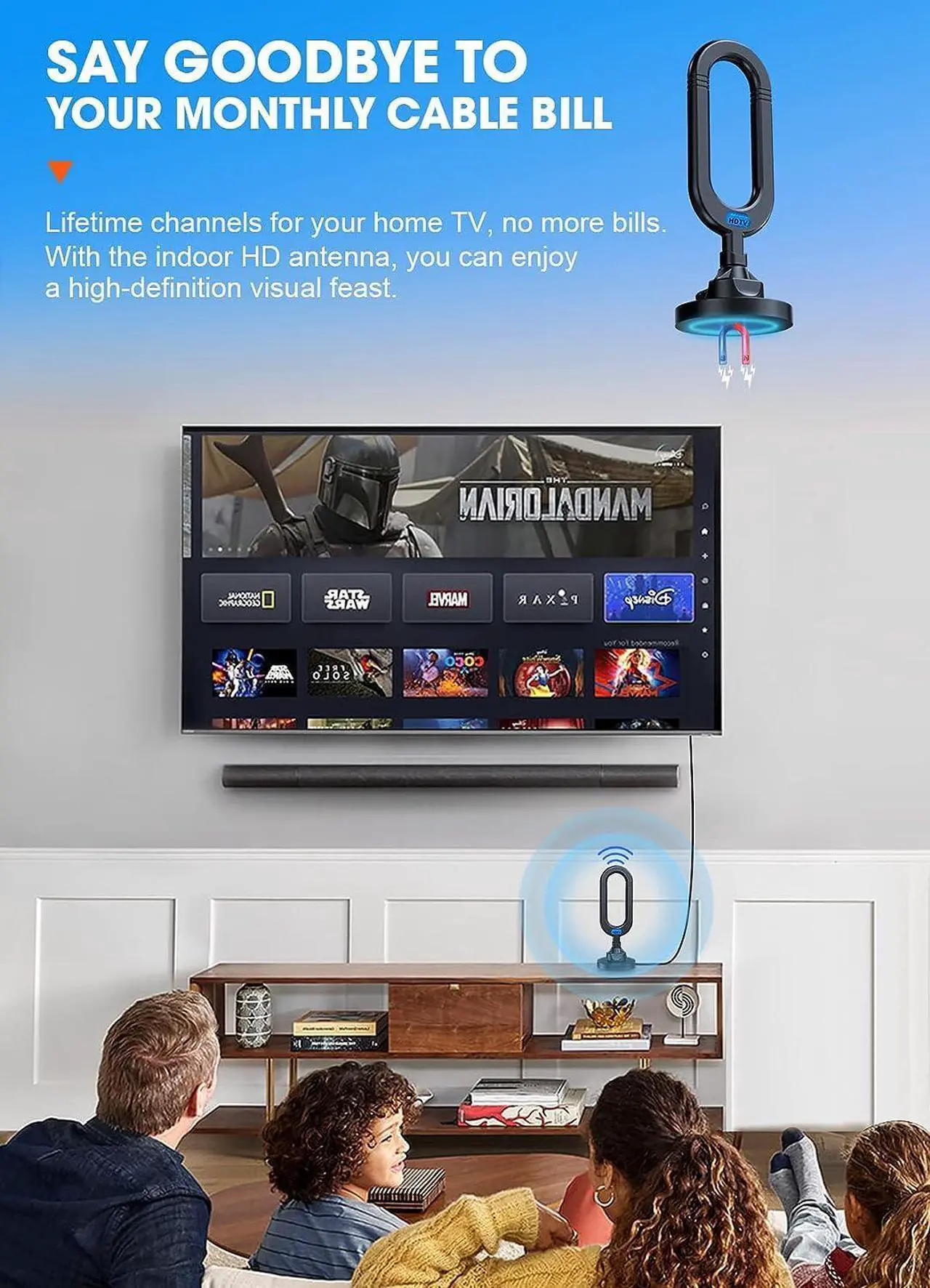 Alt view image 7 of 7 - WUMINGLU TV Antenna for Smart TV Indoor 2025 4K Digital HDTV Up to 380 Miles Long Range Local Channels Indoor Outdoor