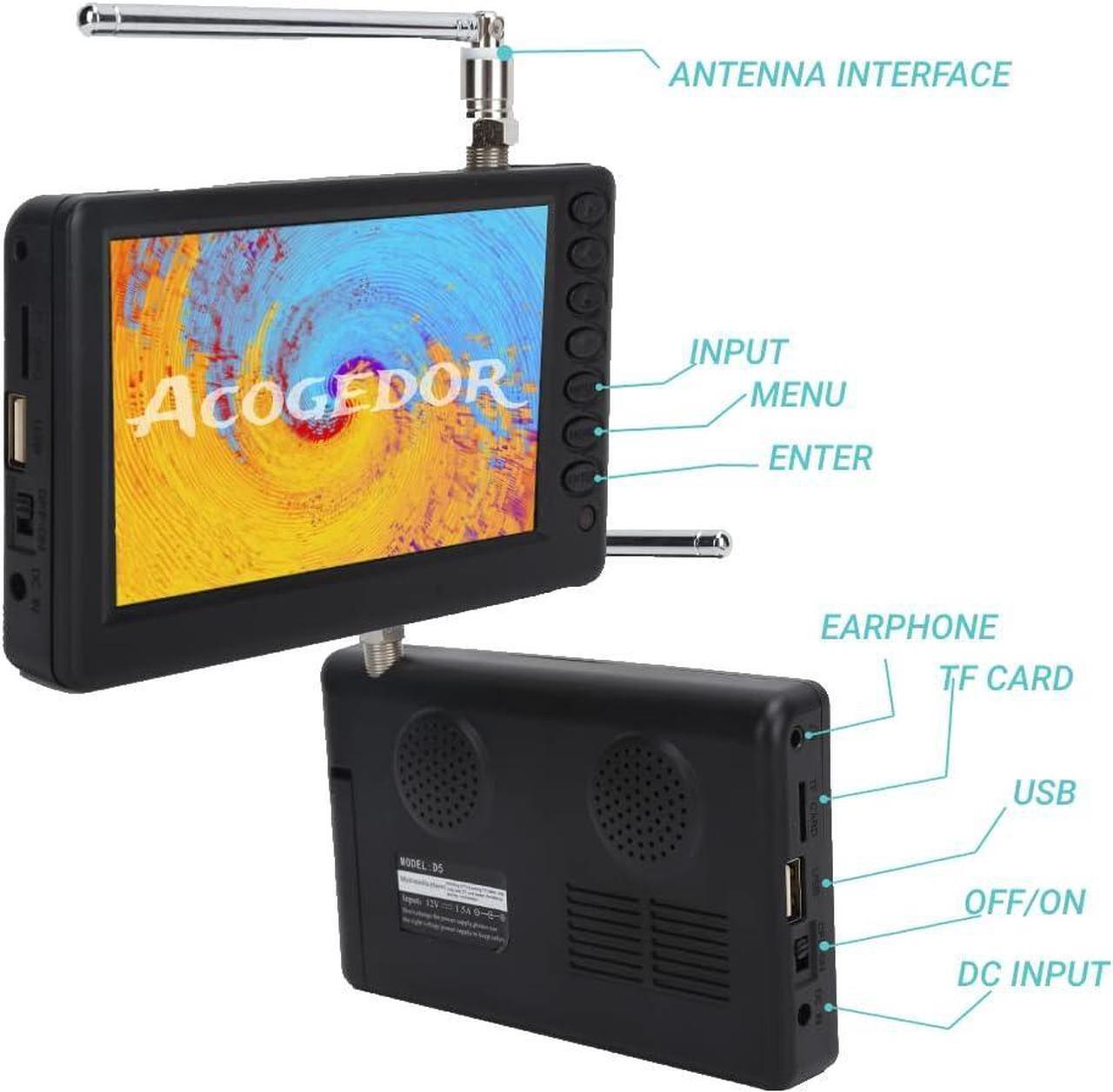 Alt view image 3 of 7 - Acogedor 5 Inch Portable TV, 1080P ATSC Pocket Digital Car TV, with 1500mAh Rechargeable Battery, Support USB, TF Card, Mini Digital Television for Camping, Kitchen, Welcome to consult