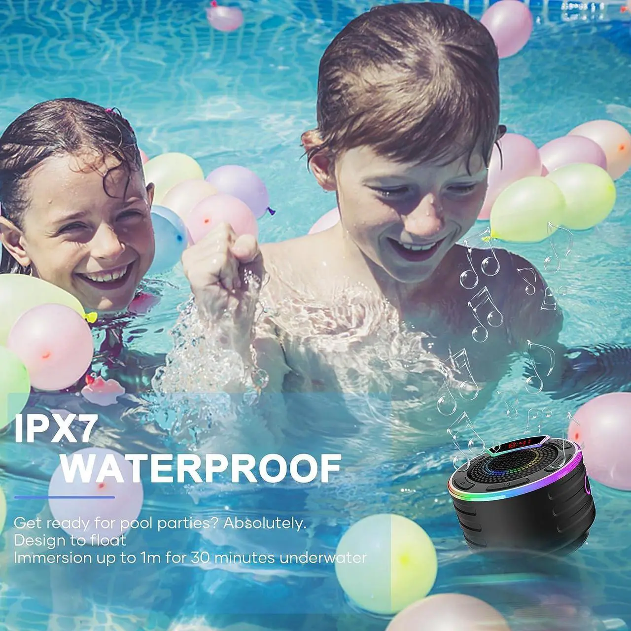 Alt view image 2 of 7 - BassPal Bluetooth Speakers, IPX7 Waterproof Shower Speaker, Portable Speaker with LED Display, FM Radio, Suction Cup, Light Show, Built-in Mic, Best Gifts for Pool Beach Home Party Travel Outdoors