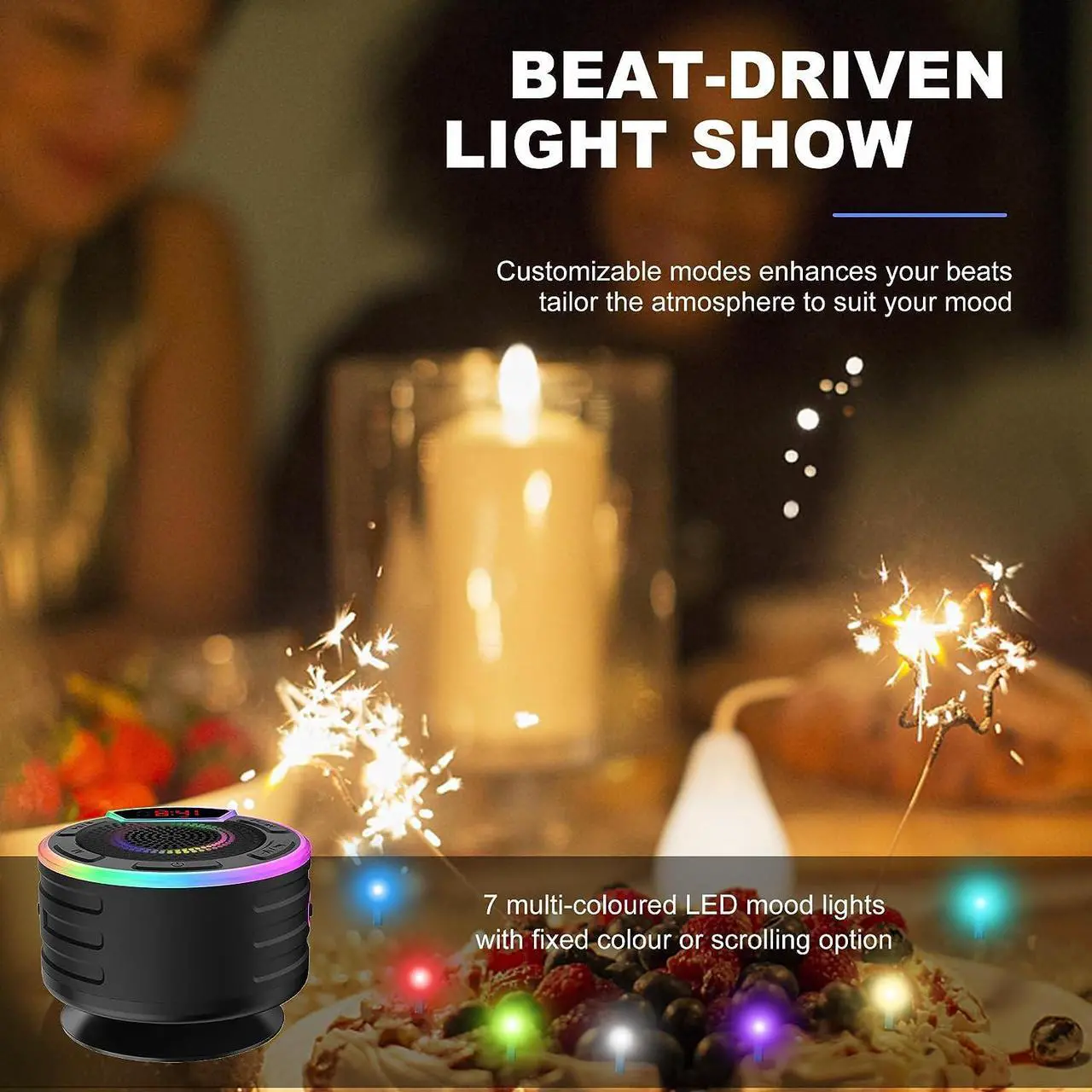 Alt view image 3 of 7 - BassPal Bluetooth Speakers, IPX7 Waterproof Shower Speaker, Portable Speaker with LED Display, FM Radio, Suction Cup, Light Show, Built-in Mic, Best Gifts for Pool Beach Home Party Travel Outdoors