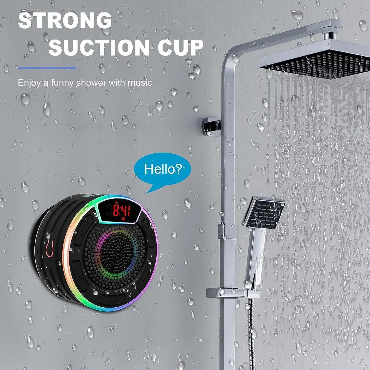 Alt view image 4 of 7 - BassPal Bluetooth Speakers, IPX7 Waterproof Shower Speaker, Portable Speaker with LED Display, FM Radio, Suction Cup, Light Show, Built-in Mic, Best Gifts for Pool Beach Home Party Travel Outdoors