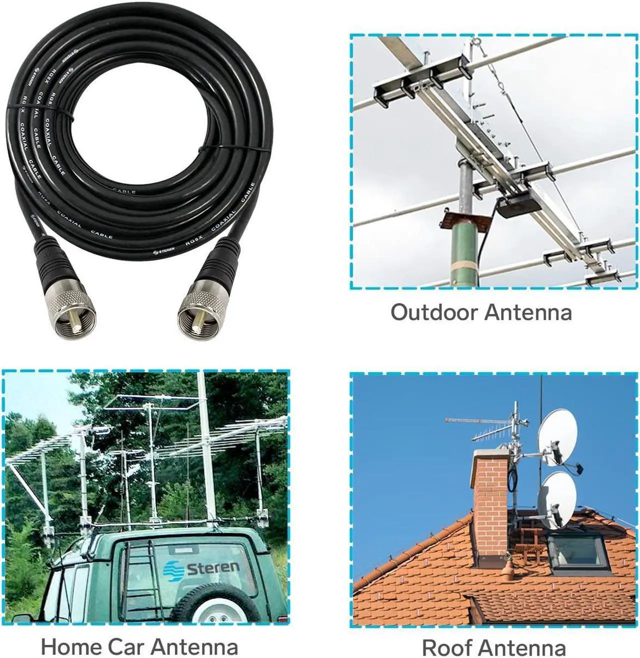 Alt view image 5 of 7 - Coax Cable - Coaxial Cable Connector - 3 ft Antenna Cable - Coax Connector - Coax Cable Connector - RG8X Coaxial Cable - UHF Antenna Cable - Male To Male Cable - RG8X Coax - 0.9 M - STEREN 205-703