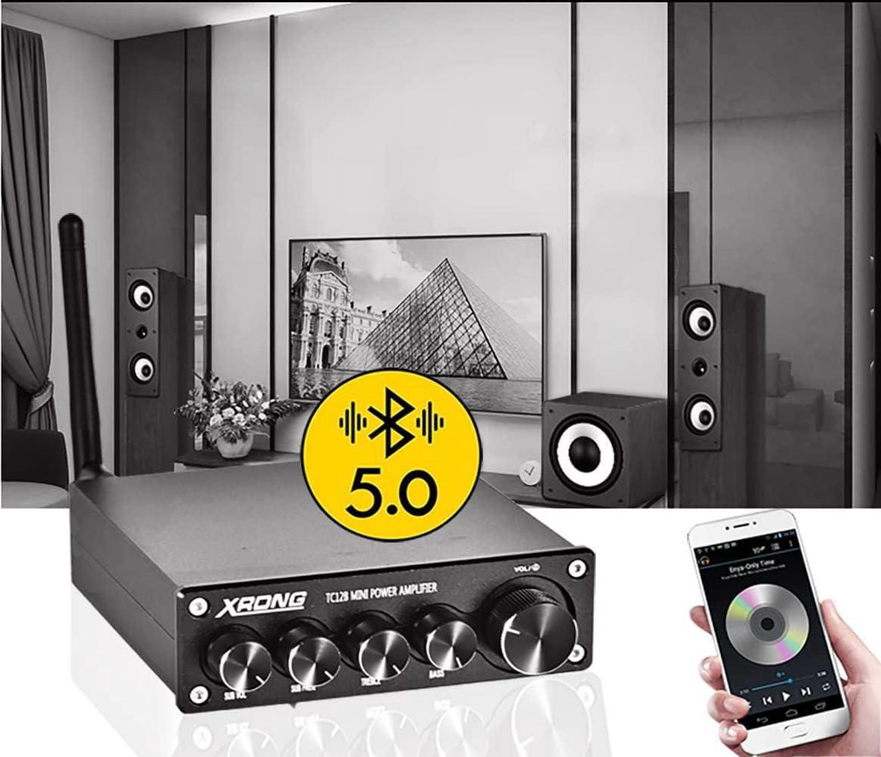 Alt view image 5 of 7 - XRONG Subwoofer Amplifier Home Audio, Bluetooth Amplifier 5.0 Stereo,2.1 Channel Mini Hi-Fi Class D Integrated Amp 80 Watt x2+80 Watt for Home Outdoor Passive Speakers,Powered Subwoofer