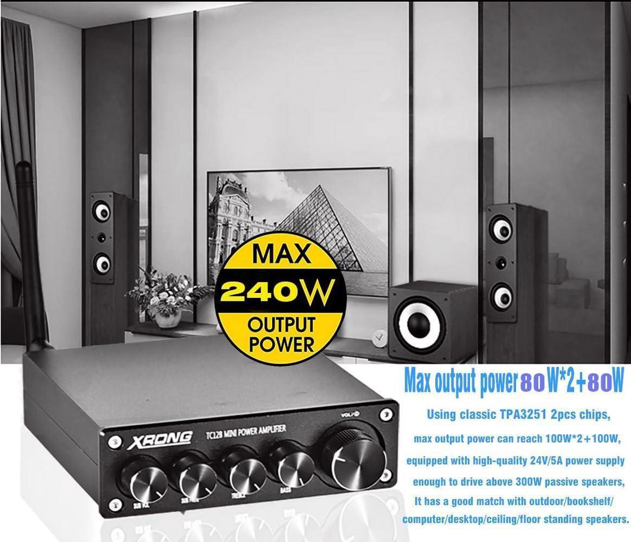 Alt view image 7 of 7 - XRONG Subwoofer Amplifier Home Audio, Bluetooth Amplifier 5.0 Stereo,2.1 Channel Mini Hi-Fi Class D Integrated Amp 80 Watt x2+80 Watt for Home Outdoor Passive Speakers,Powered Subwoofer