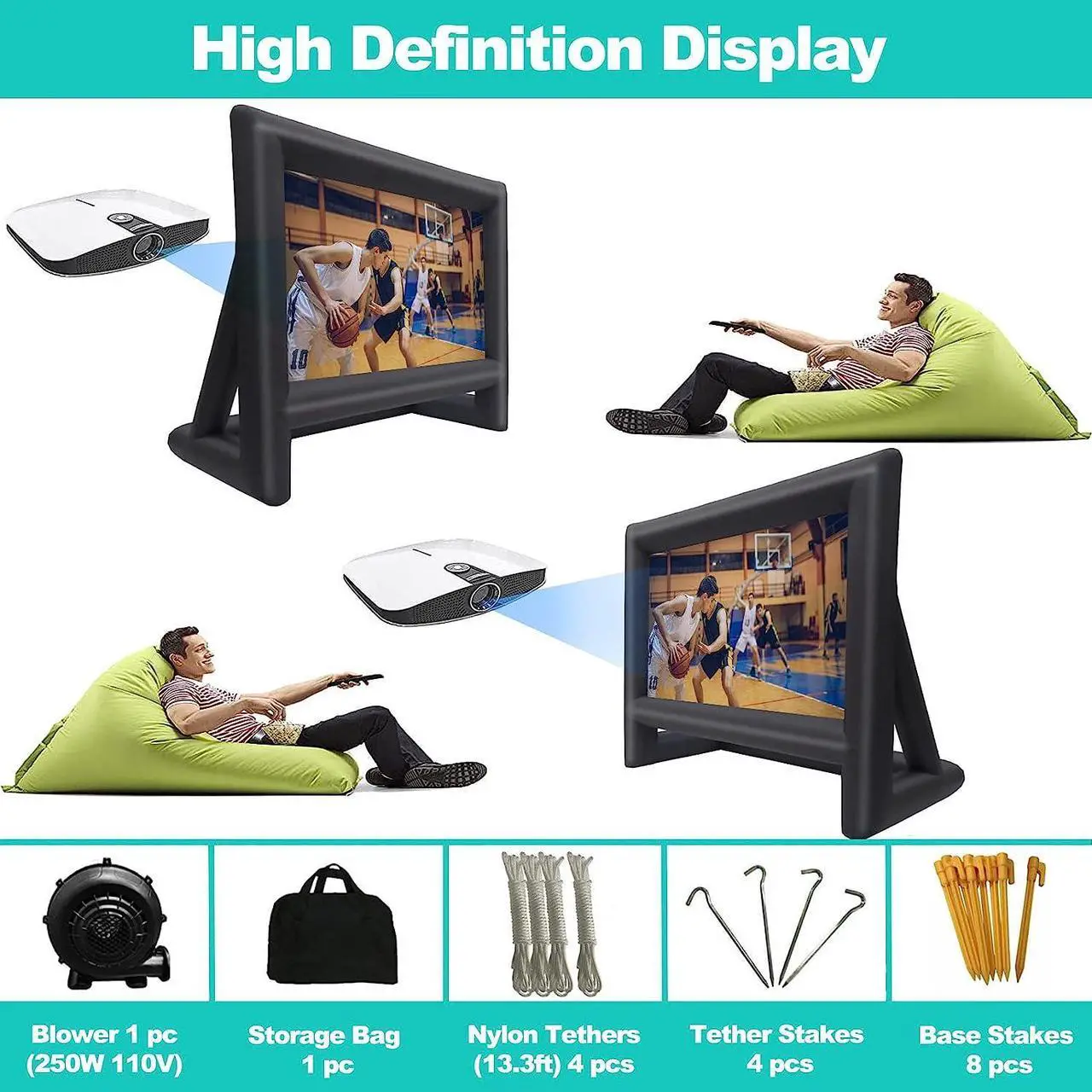 Alt view image 2 of 7 - GYUEM 21 feet Inflatable Outdoor Projector Movie Screen - Blow Up Screen for TV & Movies with Blower Portable Projection Screen for Home Theater Outdoor Indoor Support Front & Rear Projection