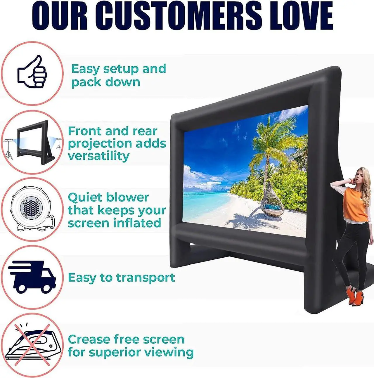 Alt view image 3 of 7 - GYUEM 21 feet Inflatable Outdoor Projector Movie Screen - Blow Up Screen for TV & Movies with Blower Portable Projection Screen for Home Theater Outdoor Indoor Support Front & Rear Projection