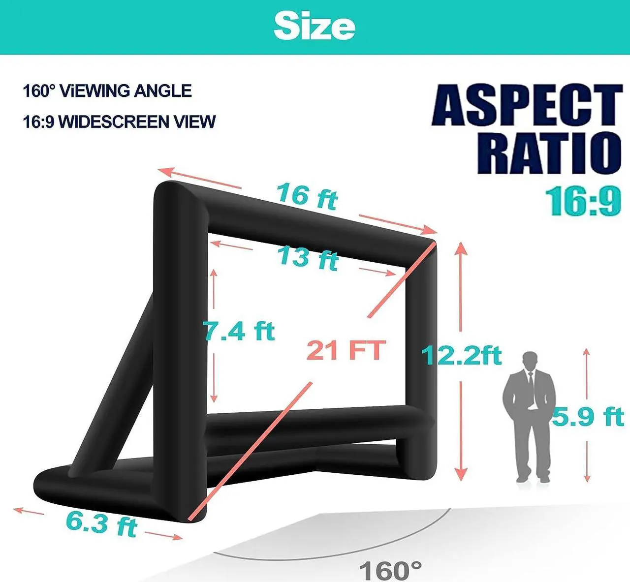 Alt view image 5 of 7 - GYUEM 21 feet Inflatable Outdoor Projector Movie Screen - Blow Up Screen for TV & Movies with Blower Portable Projection Screen for Home Theater Outdoor Indoor Support Front & Rear Projection