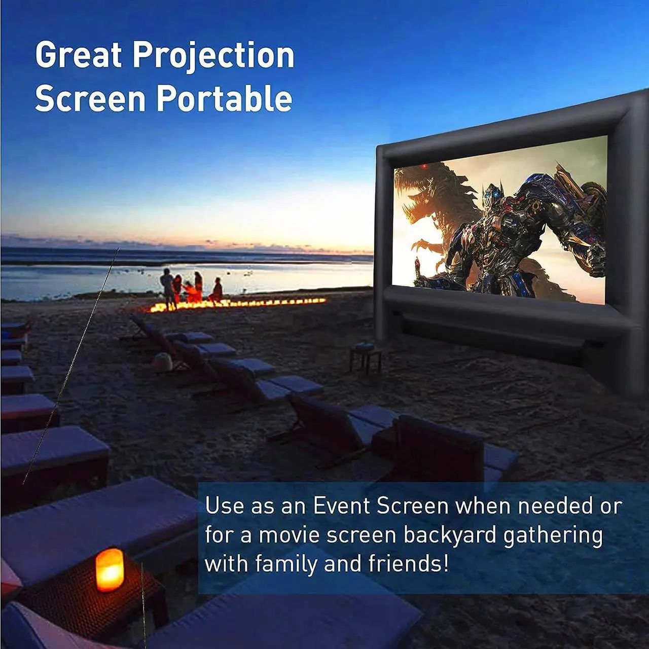 Alt view image 6 of 7 - GYUEM 21 feet Inflatable Outdoor Projector Movie Screen - Blow Up Screen for TV & Movies with Blower Portable Projection Screen for Home Theater Outdoor Indoor Support Front & Rear Projection