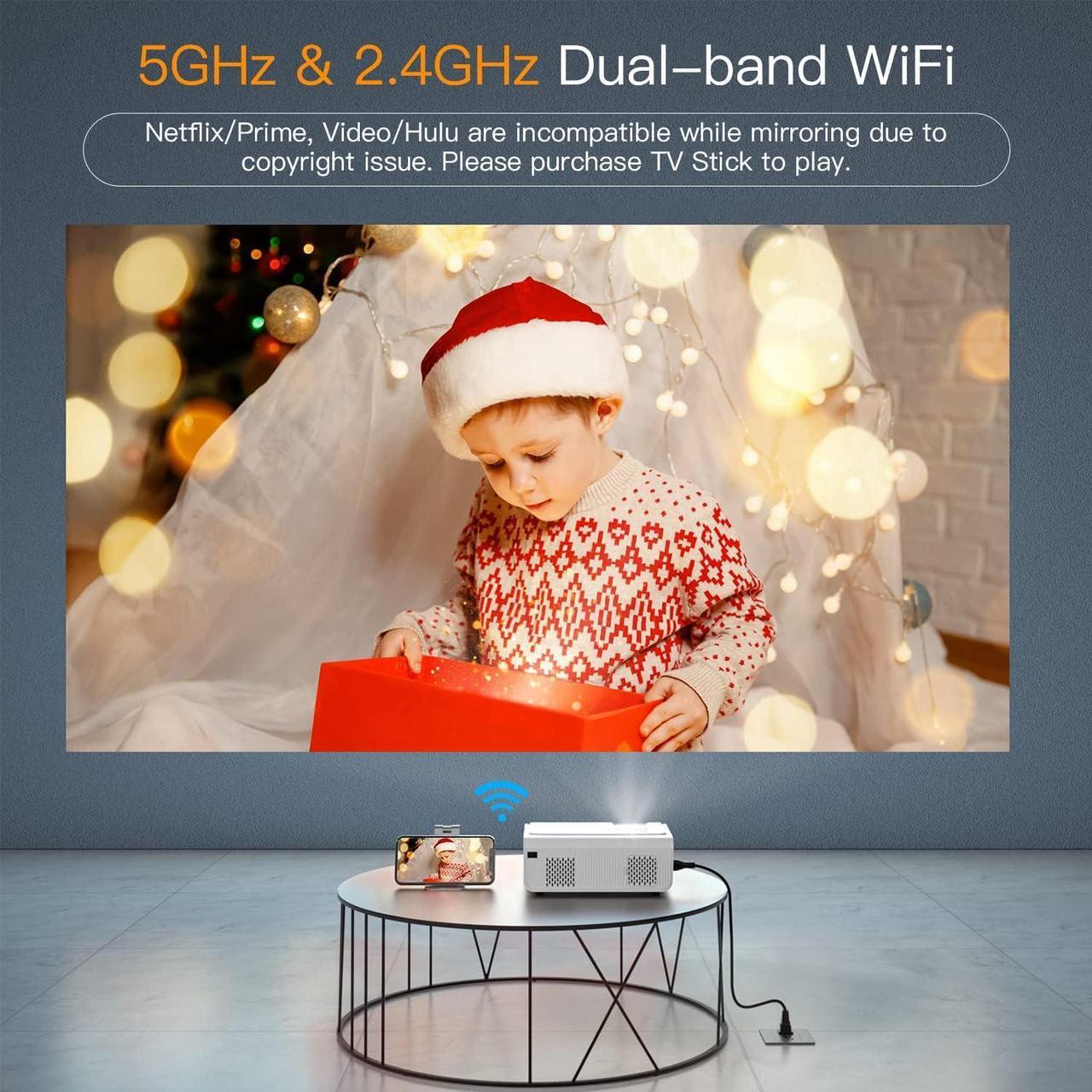 Alt view image 2 of 7 - Projector with WiFi and Bluetooth, 2023 Upgraded VOPLLS 5G Native 1080P Projector, 450 ANSI Outdoor Projector 4K Support, ±50°/4P/4D Keystone, 50% Zoom, Compatible with TV Box/USB/PC/iOS/Android Phone