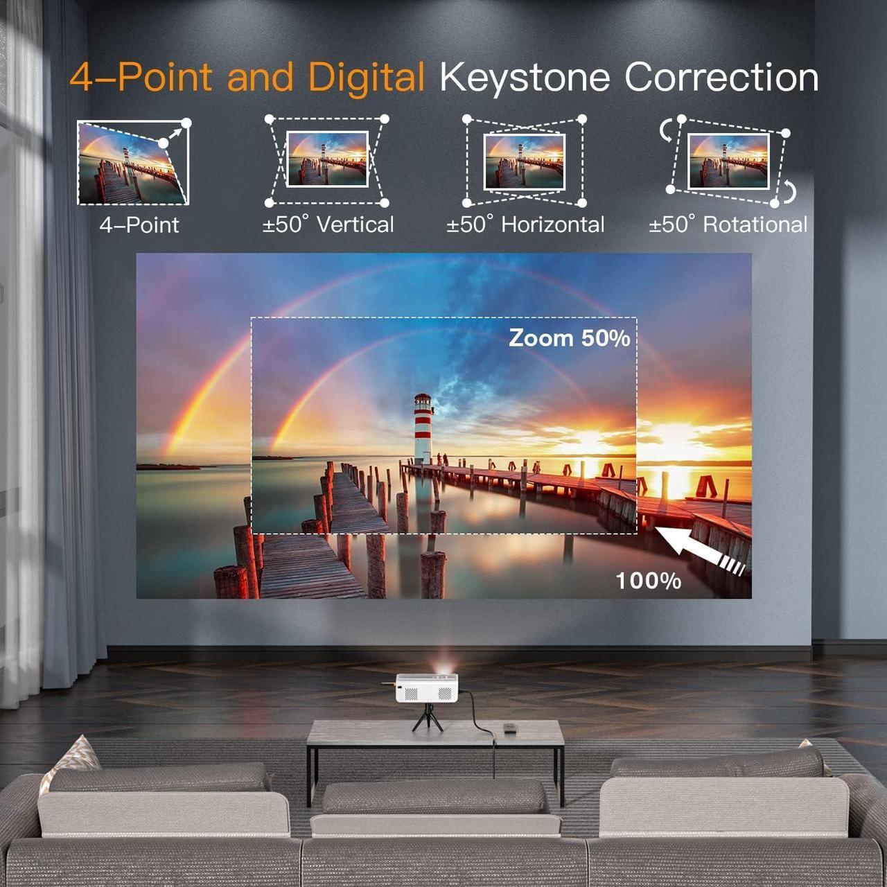 Alt view image 4 of 7 - Projector with WiFi and Bluetooth, 2023 Upgraded VOPLLS 5G Native 1080P Projector, 450 ANSI Outdoor Projector 4K Support, ±50°/4P/4D Keystone, 50% Zoom, Compatible with TV Box/USB/PC/iOS/Android Phone