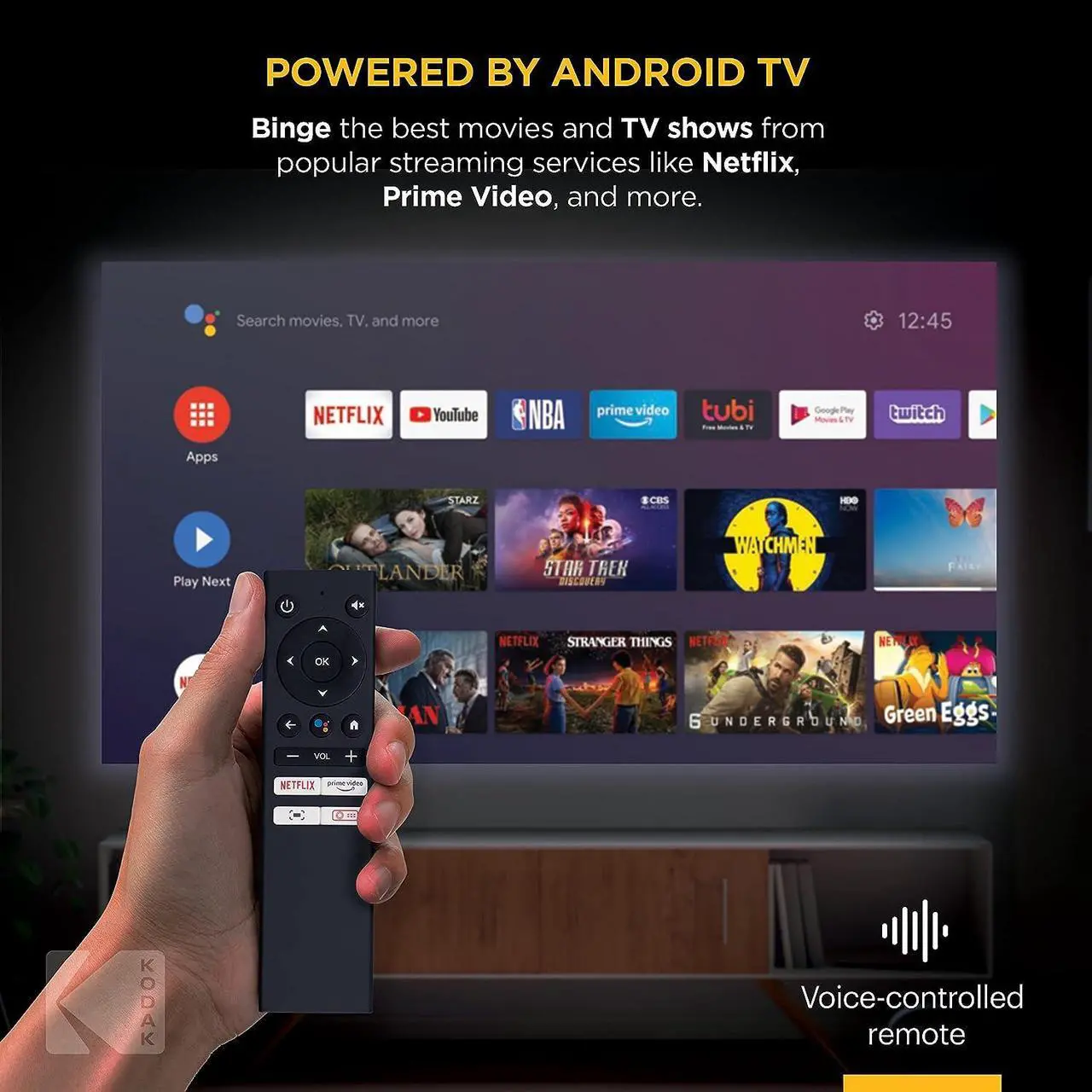 Alt view image 2 of 6 - KODAK FLIK HD9 Smart Projector | Mini White Portable Indoor & Outdoor Movie with Android TV Streaming Apps, Wi-Fi and Bluetooth, Built-In Speakers & Voice Remote | FHD 1080p for Screens Up to 120
