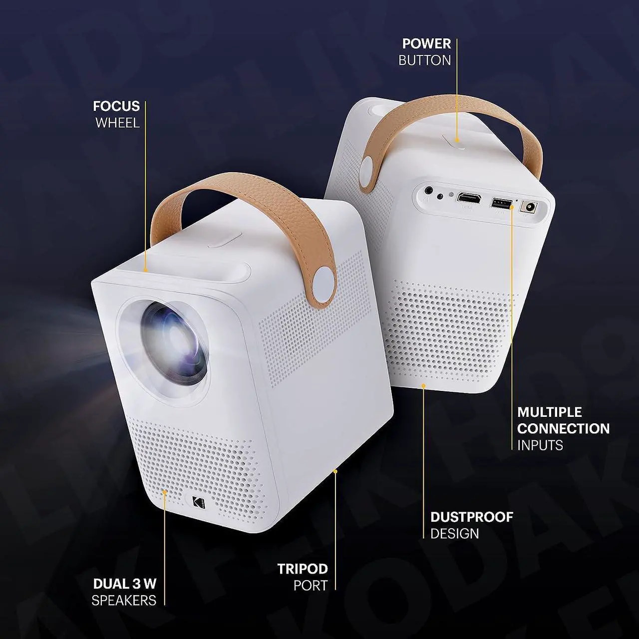 Alt view image 5 of 6 - KODAK FLIK HD9 Smart Projector | Mini White Portable Indoor & Outdoor Movie with Android TV Streaming Apps, Wi-Fi and Bluetooth, Built-In Speakers & Voice Remote | FHD 1080p for Screens Up to 120
