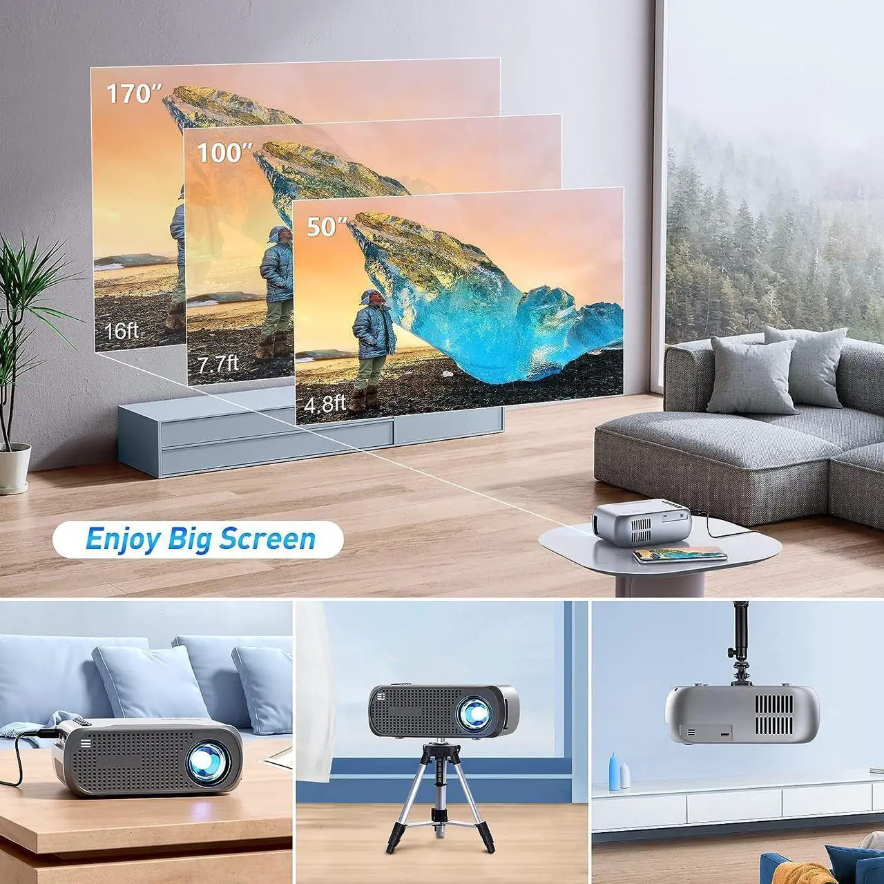 Alt view image 4 of 7 - Mini Projector with WiFi, Oddsea Portable Projector for Home Theater, 1080P Supported Movie Projector for Outdoor Use, Compatible with iPhone, Android Phone, Laptop, USB, TV Stick, Welcome to consult