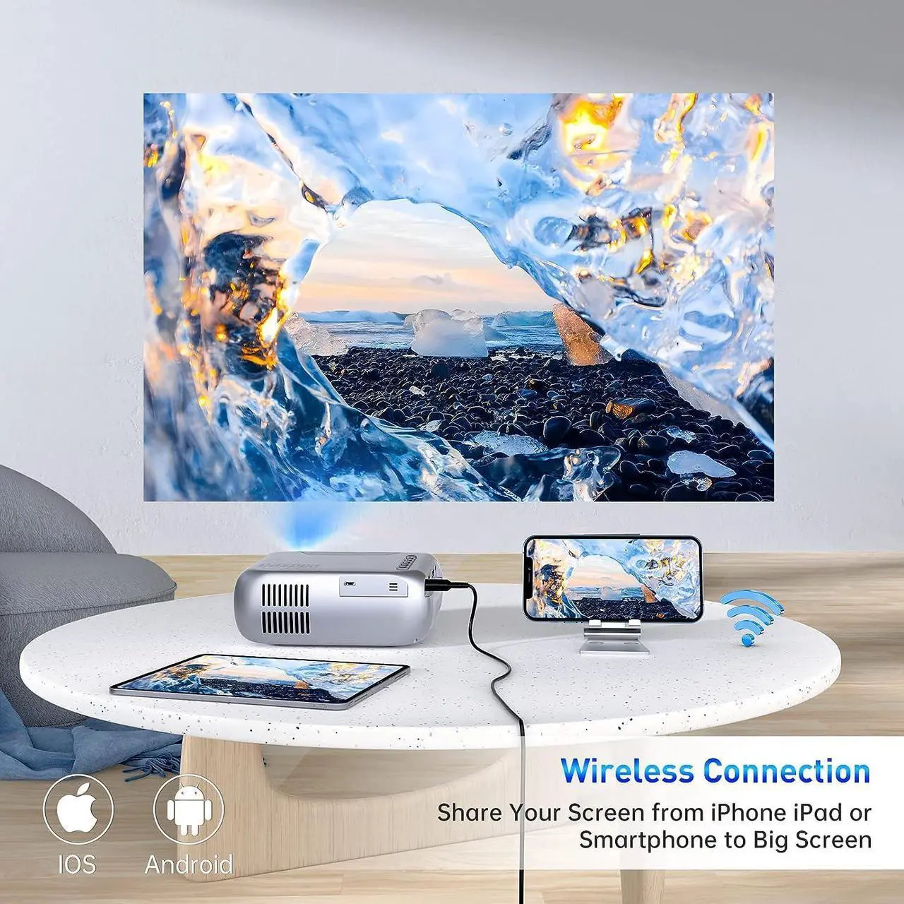 Alt view image 5 of 7 - Mini Projector with WiFi, Oddsea Portable Projector for Home Theater, 1080P Supported Movie Projector for Outdoor Use, Compatible with iPhone, Android Phone, Laptop, USB, TV Stick, Welcome to consult