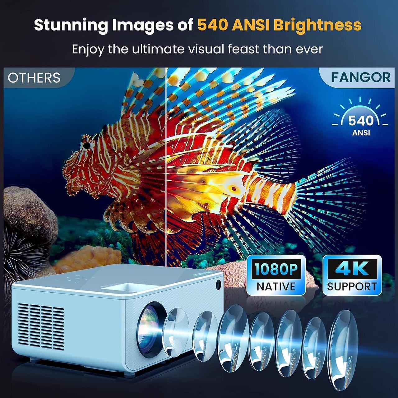 Alt view image 2 of 7 - FANGOR 5G WiFi Bluetooth Projector - 540 ANSI Native 1080P HD Outdoor Movie Projector 4K Support, Portable Home Theater Video Projector with Zoom & HiFi Speaker, Compatible with TV Stick/Phone/PC/USB
