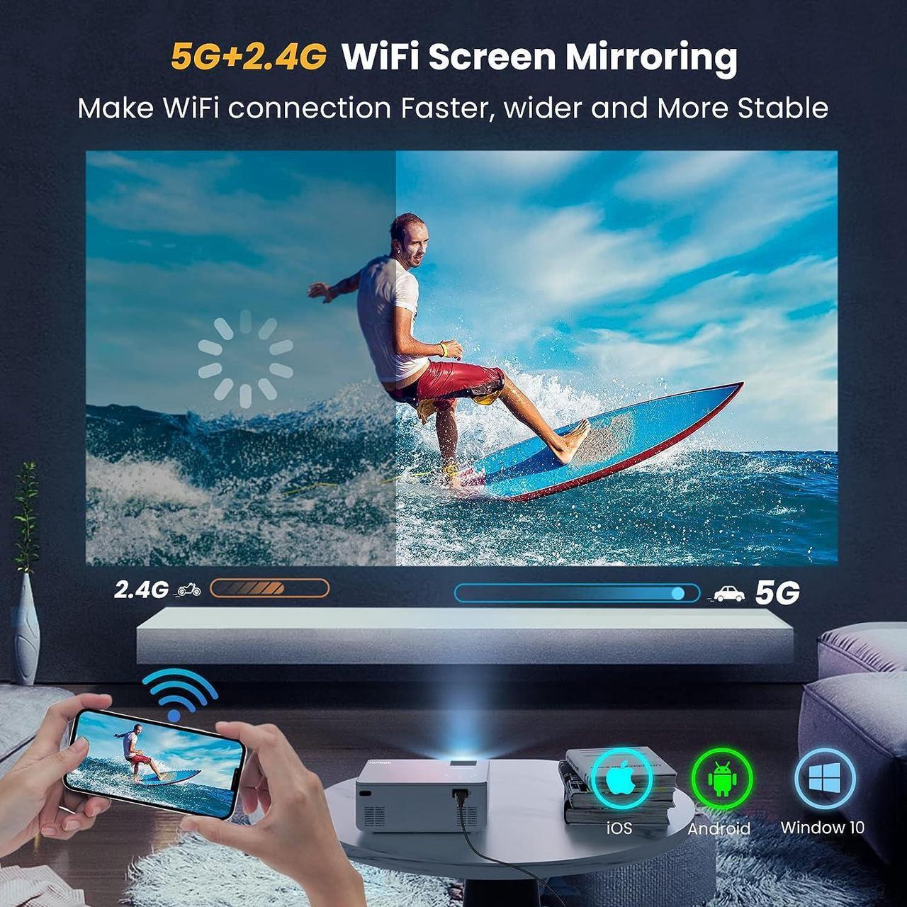 Alt view image 3 of 7 - FANGOR 5G WiFi Bluetooth Projector - 540 ANSI Native 1080P HD Outdoor Movie Projector 4K Support, Portable Home Theater Video Projector with Zoom & HiFi Speaker, Compatible with TV Stick/Phone/PC/USB
