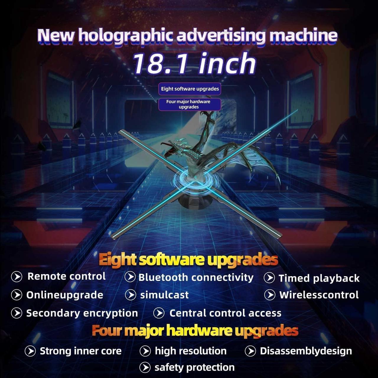 Alt view image 2 of 7 - 3D Hologram Fan,Missyou 18.1 Inch Hologram Fan WiFi Projector with 700 Video Library, Tabletop Holographic LED Ceiling Skylight Night Light for Halloween, Shop, Bar,Casino, Party Advertising Display