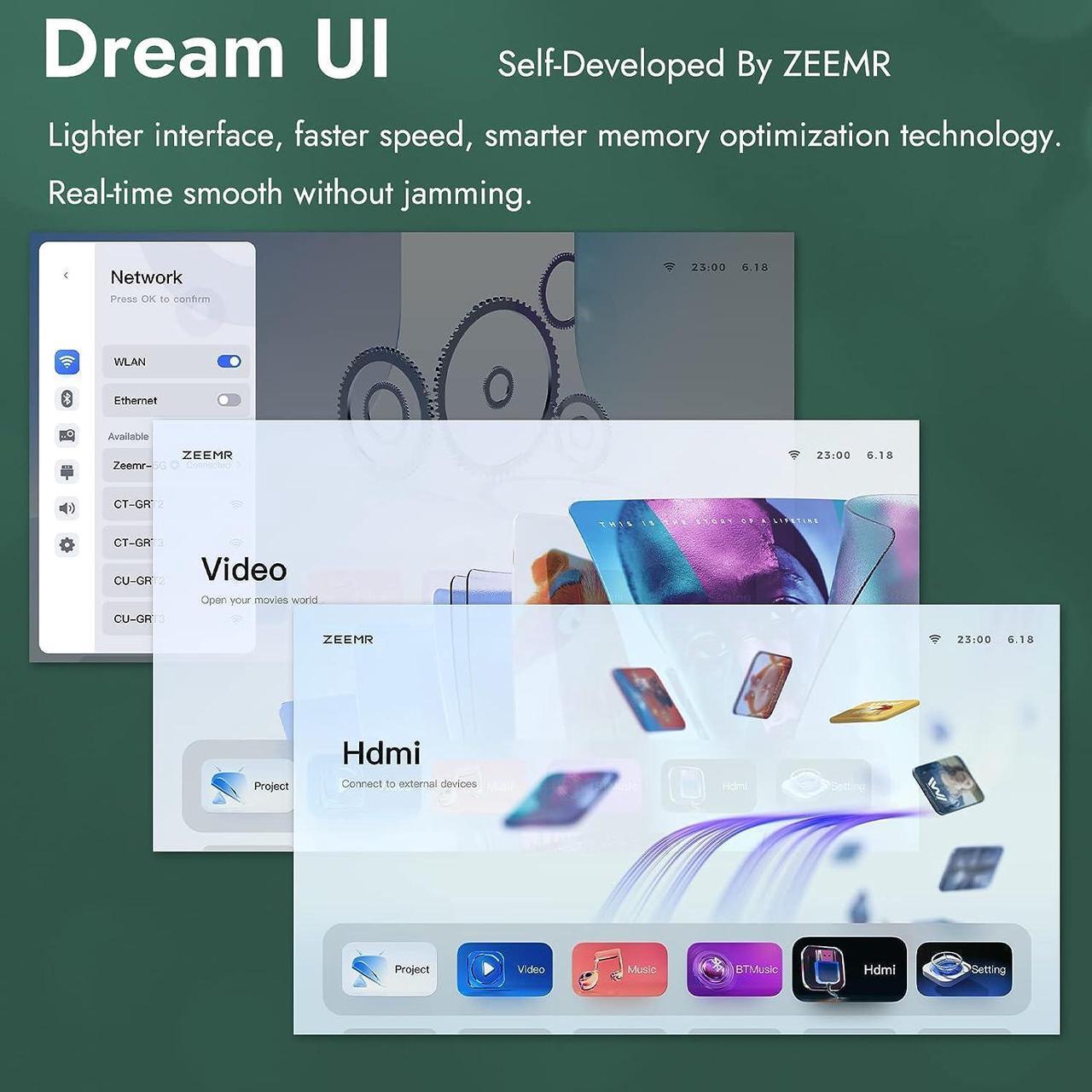 Alt view image 3 of 6 - ZEEMR Projector with 5G Wifi and Bluetooth, Native 1080P, Autofocus/AutoKeystone Correction, Fully Sealed Dust-Proof, Smart Portable Projector For Home Theater, Compatible with Almost TV Sticks(Gray)