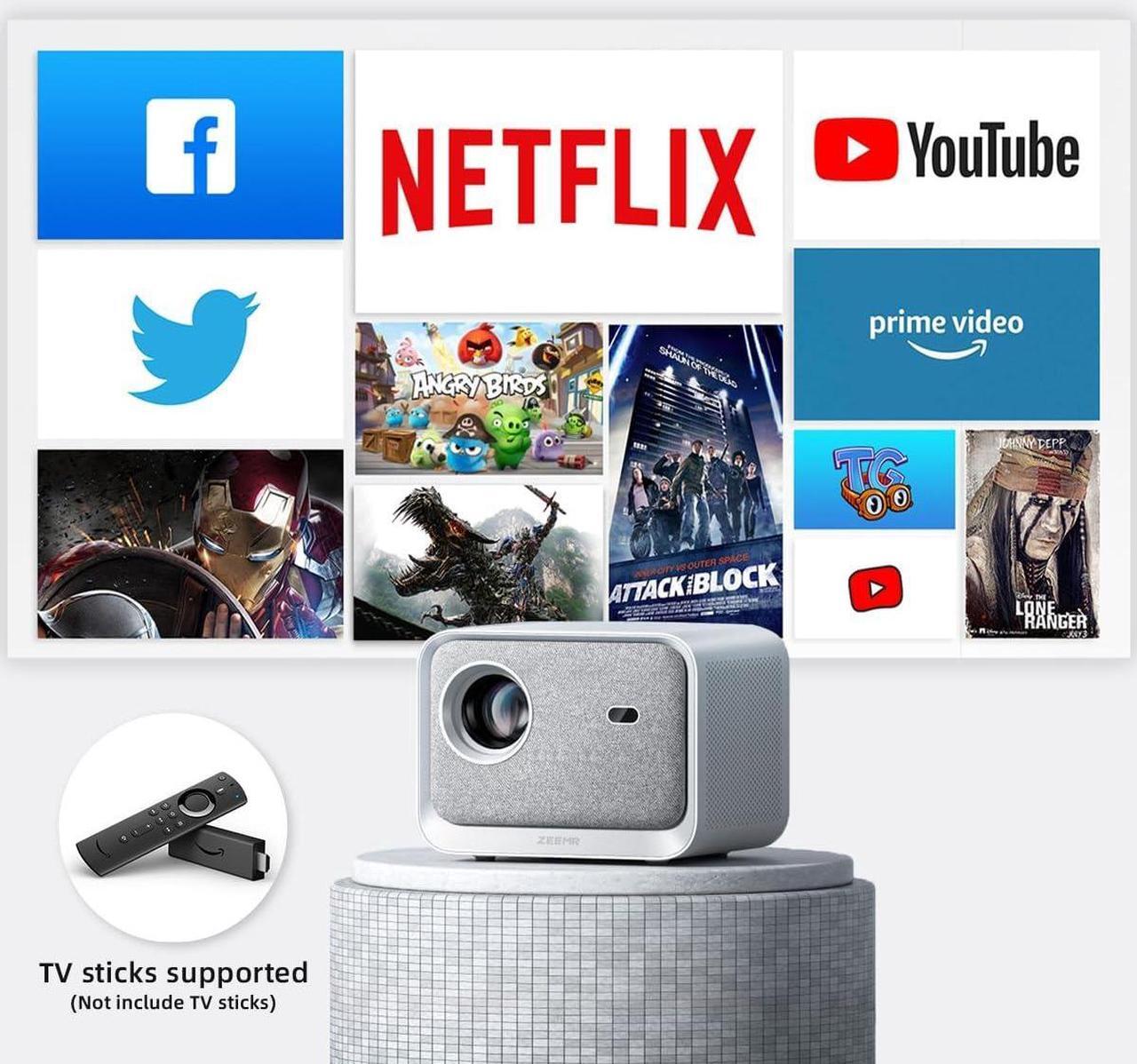 Alt view image 4 of 6 - ZEEMR Projector with 5G Wifi and Bluetooth, Native 1080P, Autofocus/AutoKeystone Correction, Fully Sealed Dust-Proof, Smart Portable Projector For Home Theater, Compatible with Almost TV Sticks(Gray)