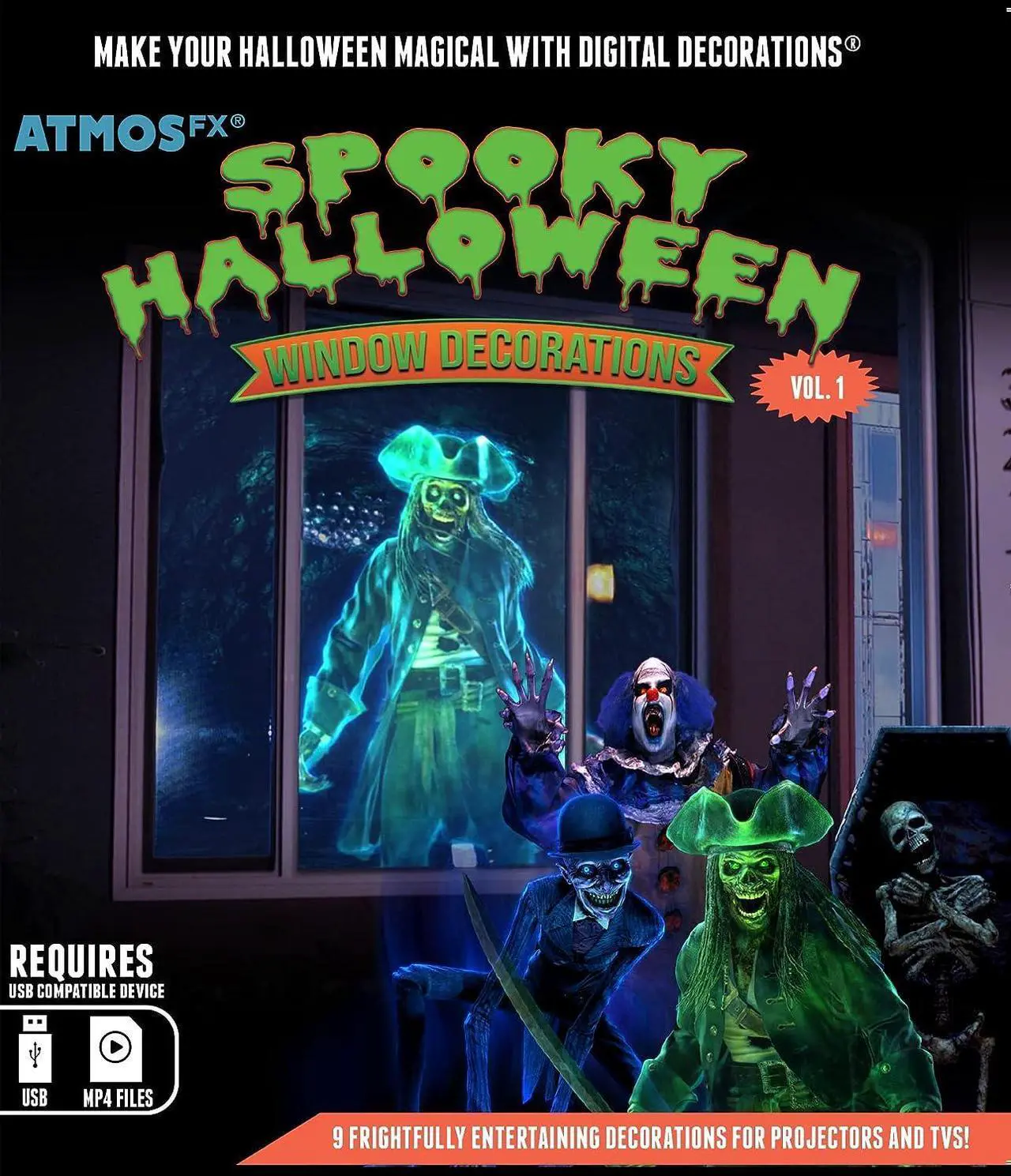 Alt view image 2 of 6 - Reaper Brothers Spooky Halloween Digital Decoration Kit Includes 9 AtmosFX Video Effects for Halloween Plus HD Super Bright Projector and 48 x 72 Holographic Projection Screen, Welcome to consult