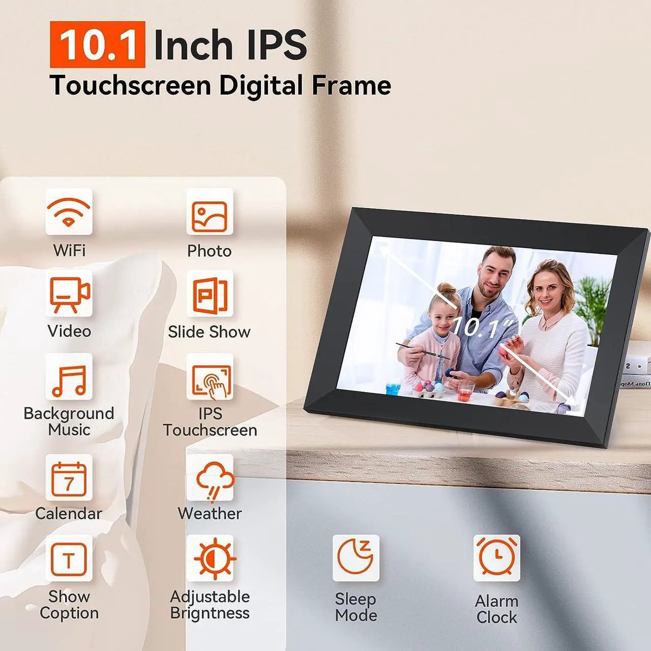 Alt view image 3 of 5 - Apofial Digital Picture Frame 10.1 Inch WiFi Digital Photo Frame,1280 * 800 HD IPS Touch Screen Smart Cloud Photo Frame, to Share Photos Or Videos Remotely Via APP Email (1 Black), Welcome to consult