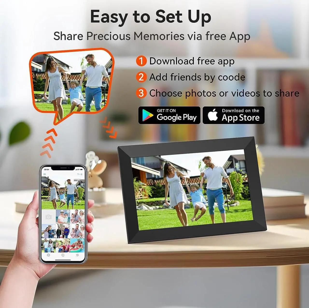 Alt view image 2 of 5 - Apofial Digital Picture Frame 10.1 Inch WiFi Digital Photo Frame,1280 * 800 HD IPS Touch Screen Smart Cloud Photo Frame, to Share Photos Or Videos Remotely Via APP Email (1 Black), Welcome to consult