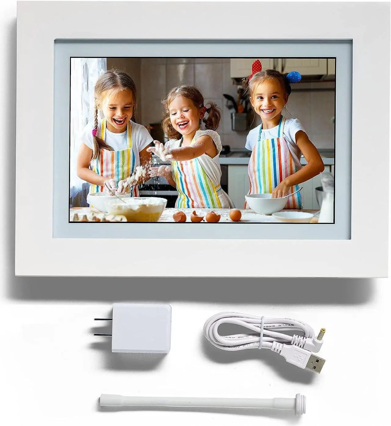 Main image of PhotoSpring 10in WiFi Digital Picture Frame, Email Family Photos to The Frame, or by App, Web. Easy Touchscreen Setup, 1280x800 Display, Plays Videos, White, Welcome to consult