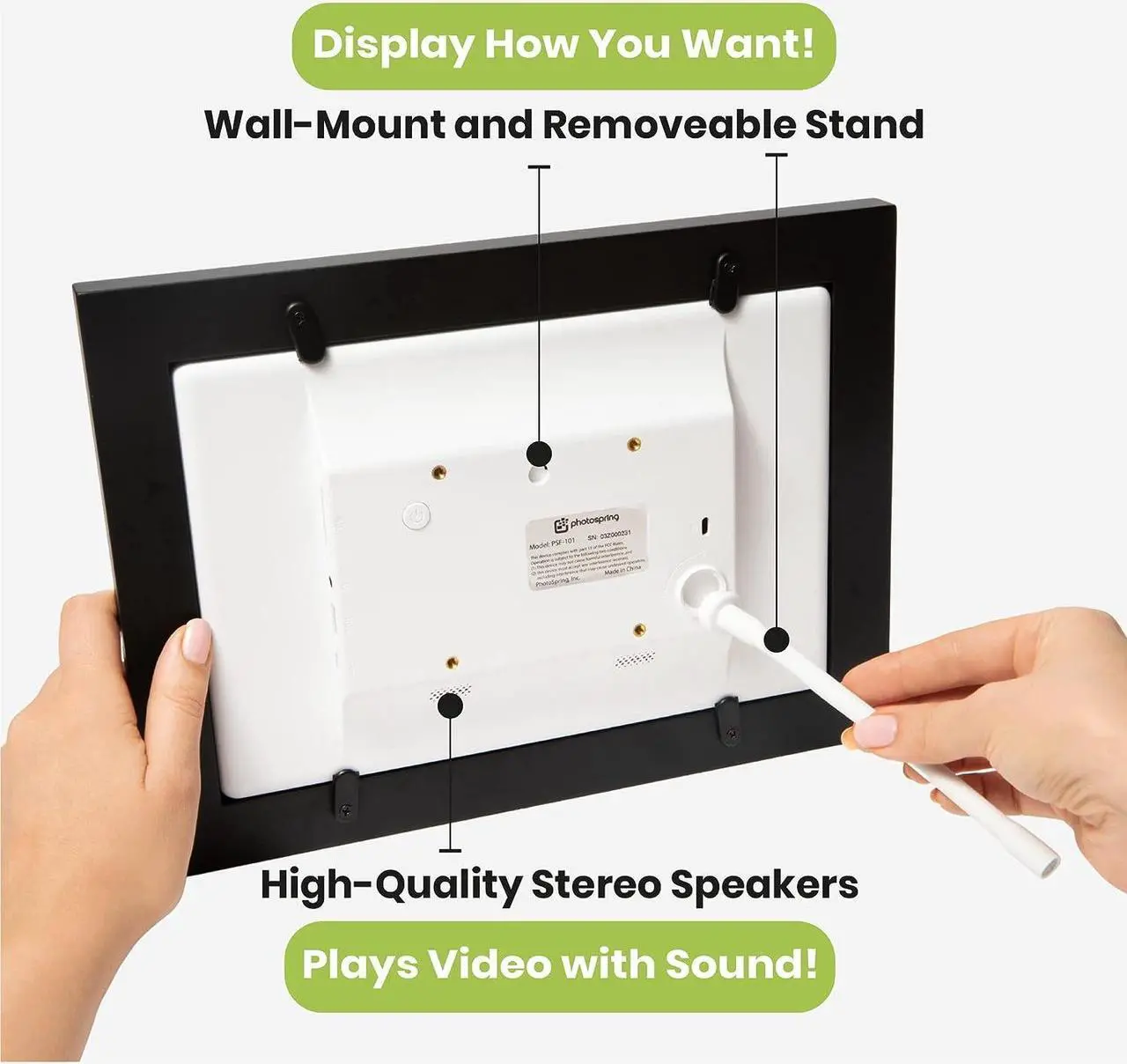 Alt view image 7 of 7 - PhotoSpring 10in WiFi Digital Picture Frame, Email Family Photos to The Frame, or by App, Web. Easy Touchscreen Setup, 1280x800 Display, Plays Videos, White, Welcome to consult