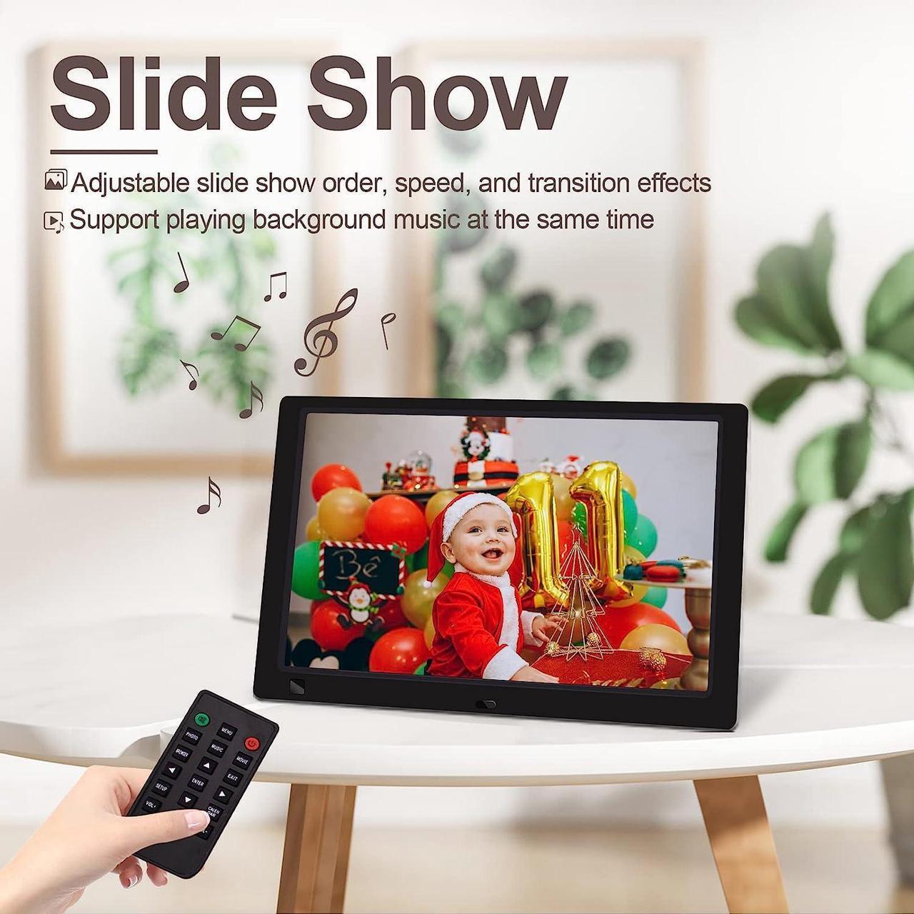 Alt view image 6 of 7 - 10.1 Inch Digital Picture Frame with 32GB USB Flash Drive, KECAG 1920x1080 HD IPS Screen Digital Photo Frame, Motion Sensor, Video, Music, Share Moments via SD Card or USB, with Remote Control, Black