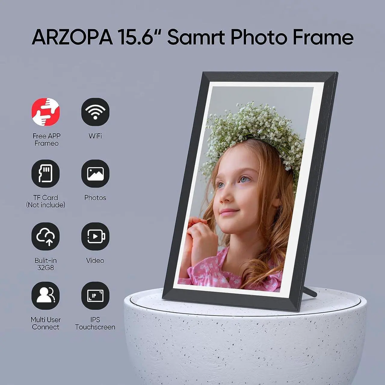 Alt view image 2 of 7 - ARZOPA Digital Picture Frame 15.6" Smart WiFi IPS Touch Screen Up to 128GB Electronic Photo FRAMEO Wall Mountable Easy Setup to Share Photos Videos Instantly, Welcome to consult