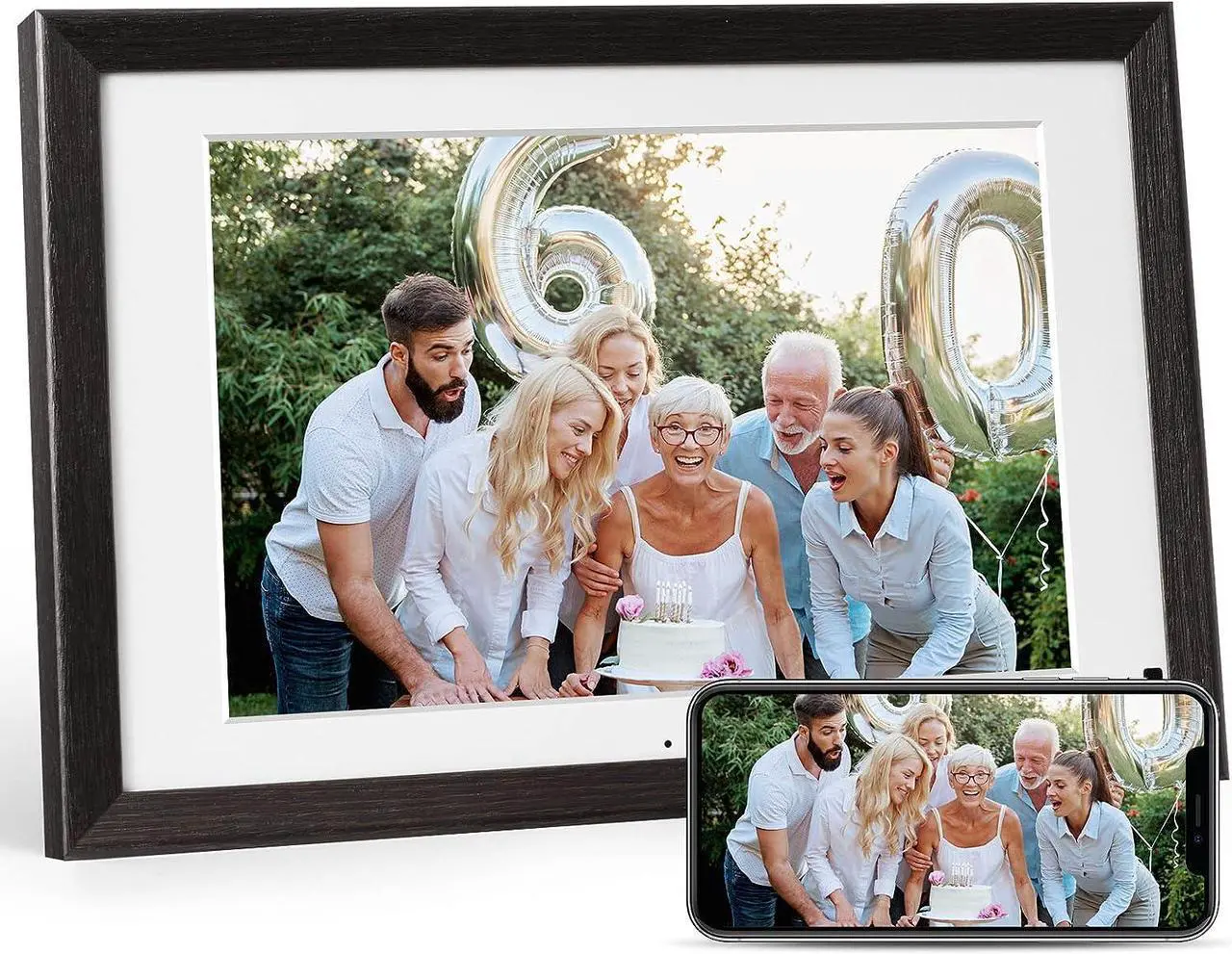 Main image of NexFoto Digital Picture Frame Large 13.3 Inch 32GB with Remote Control, WiFi Digital Photo Wood Frame with IPS Touch Screen, Instantly Share Photos Videos via App,Gift for Grandparents