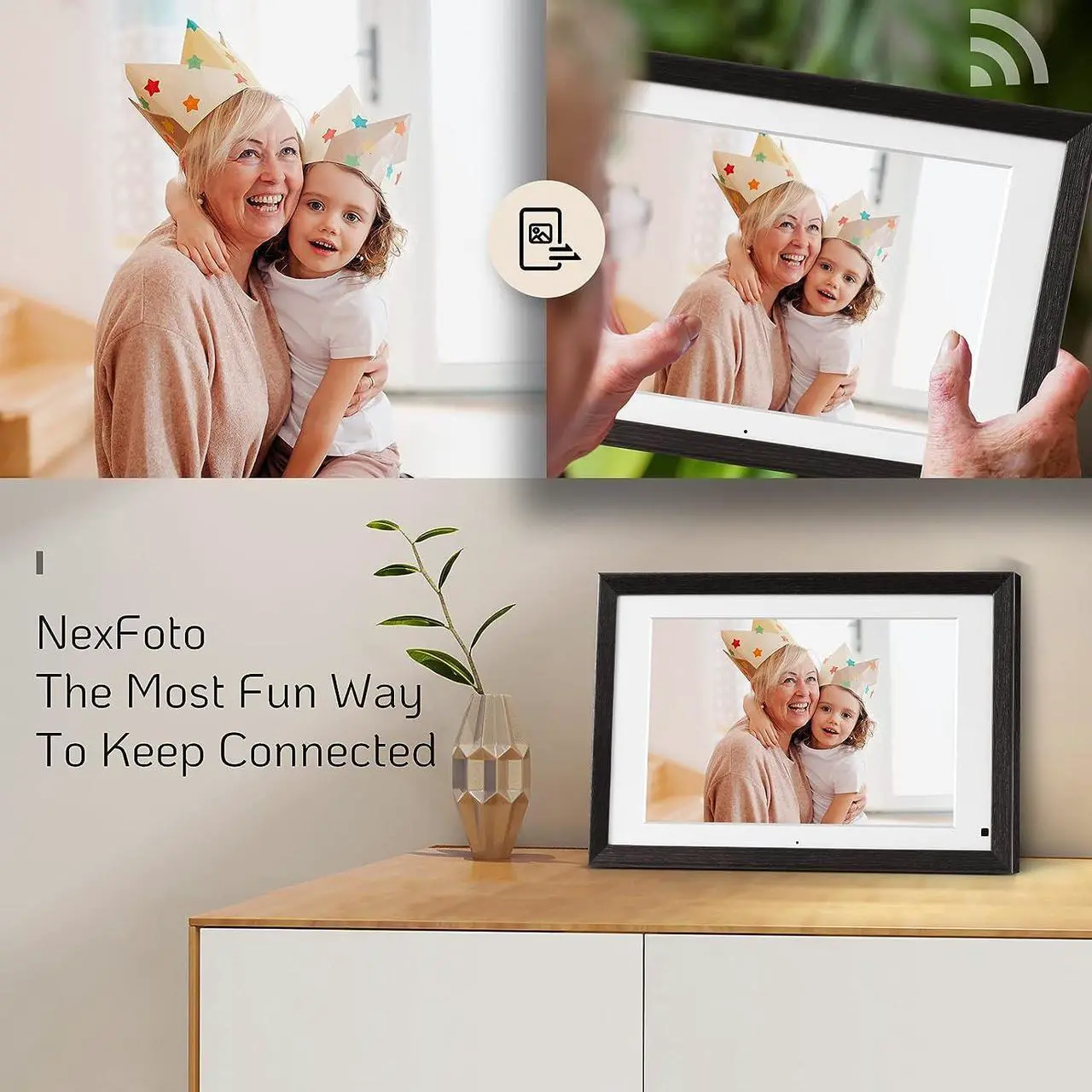 Alt view image 5 of 7 - NexFoto Digital Picture Frame Large 13.3 Inch 32GB with Remote Control, WiFi Digital Photo Wood Frame with IPS Touch Screen, Instantly Share Photos Videos via App,Gift for Grandparents